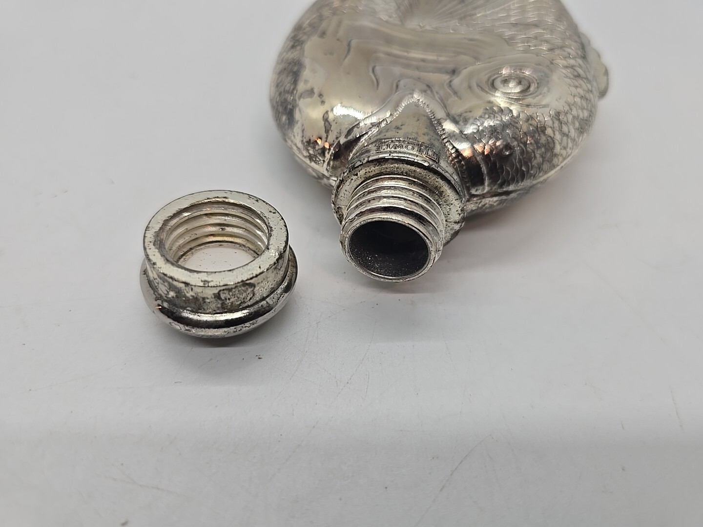 Vintage TOWLE Silverplate Fish Shaped Liquor Flask, 6"