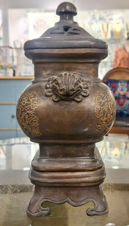 Antique Late Qing Dynasty Bronze Incense Burner-7'' x 12''H