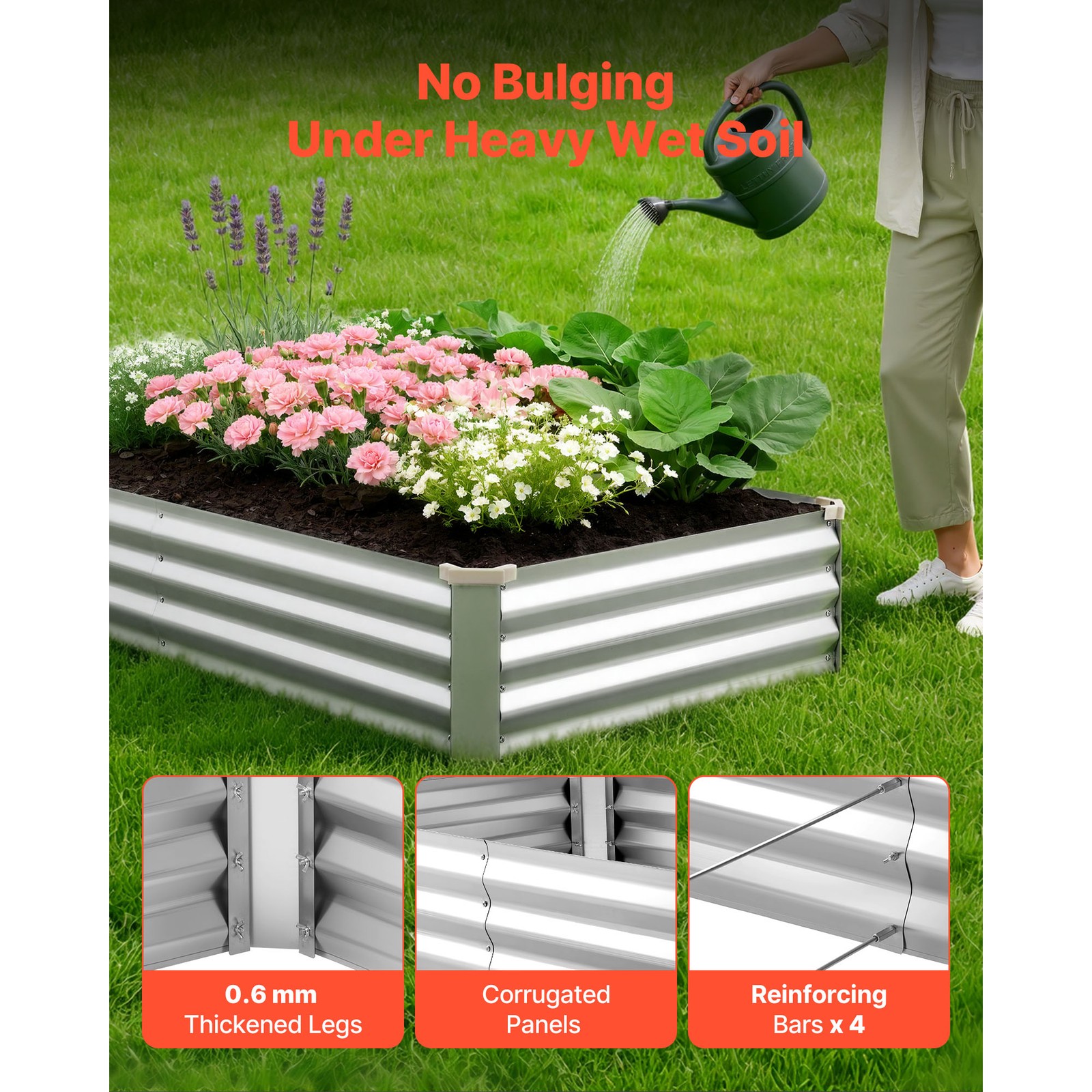 Uimoso 2 Pcs Galvanized Metal Raised Garden Beds 6x3x1ft Rectangular Planter Box