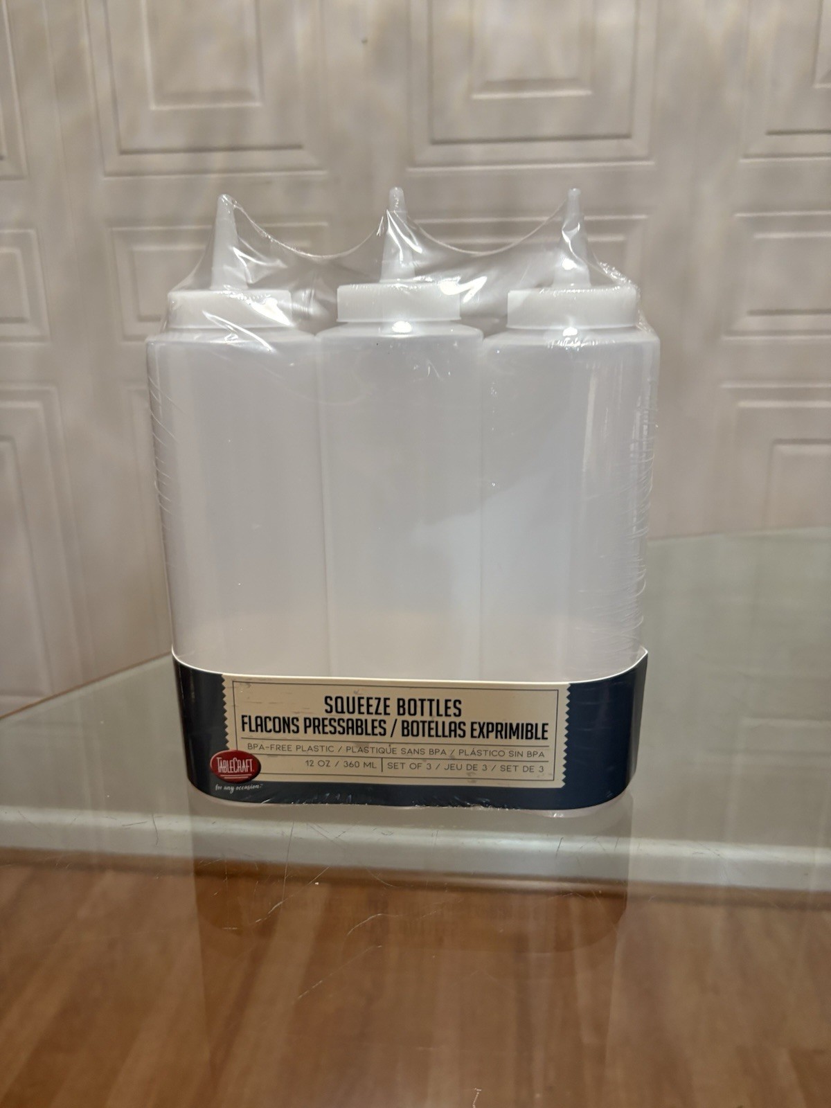 Tablecraft 12 oz Clear Widemouth Squeeze Bottle 3-Pack