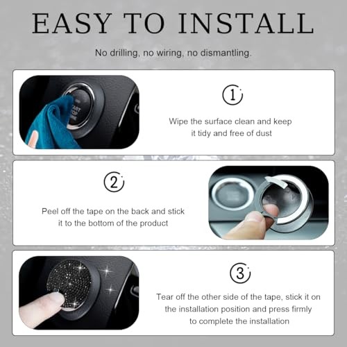 Car Start Stop Button Cover, Anti-Scratch Bling Push Start Button Black