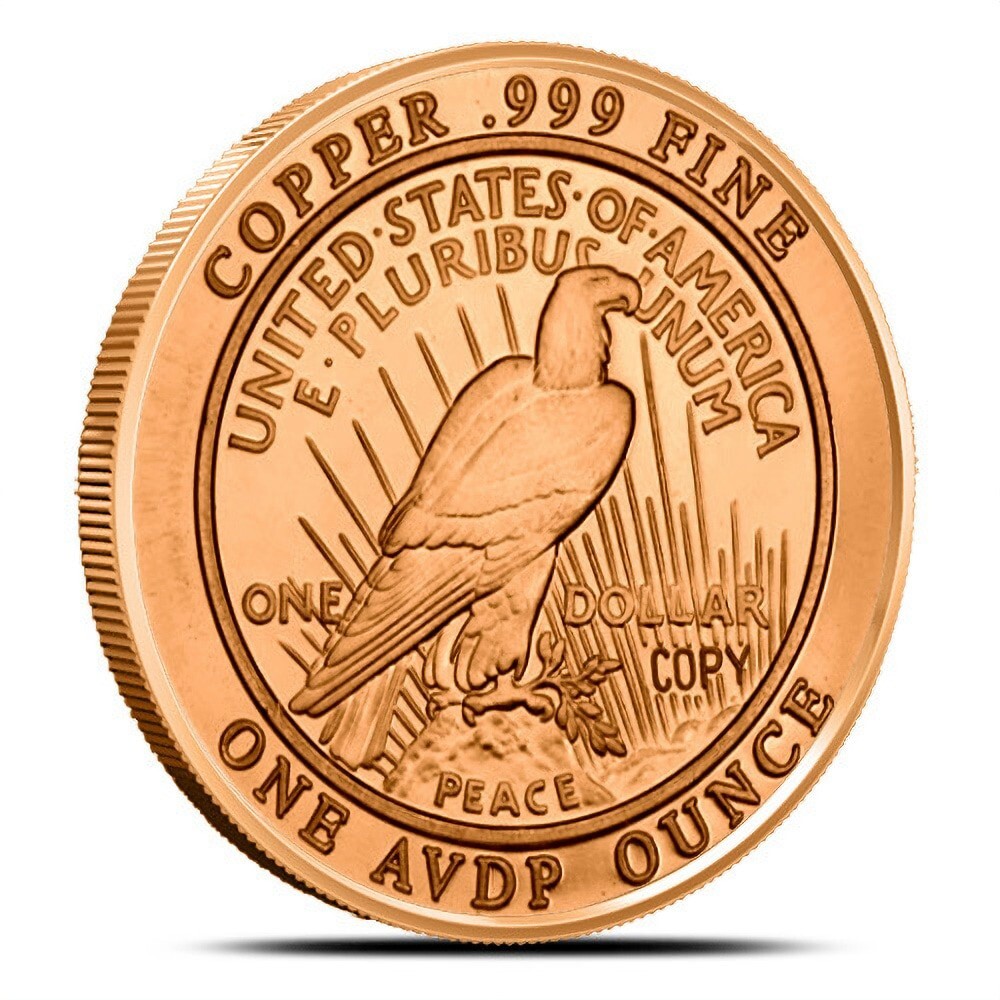 (100) PEACE DOLLAR - 1 OZ COPPER ROUND - BULLION - LOT