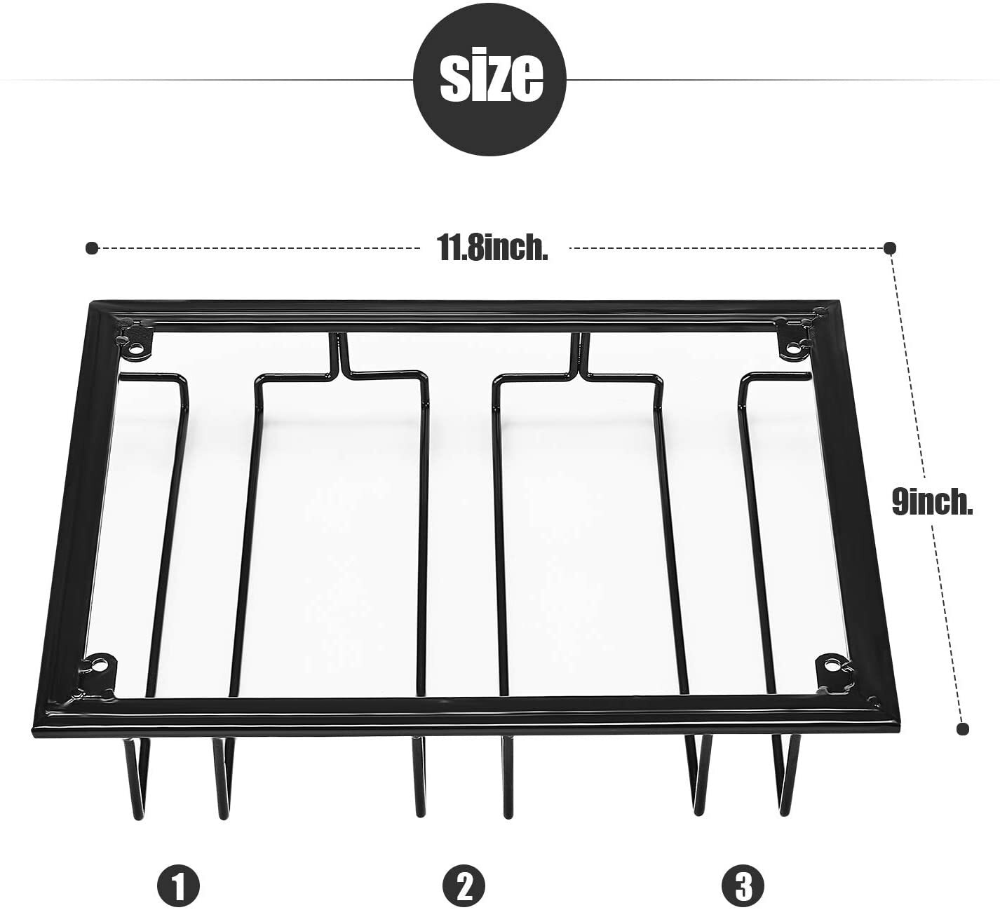 3 Rows Under Cabinet Stemware Wine Glass Holder Glasses for Bar Kitchen Black