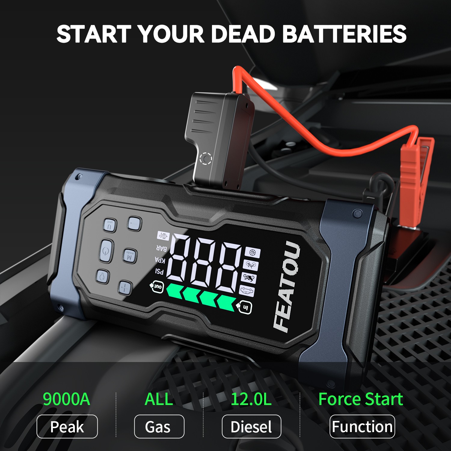 9000A Car Jump Starter Air Compressor Tire Inflator Battery Booster Charge +Case