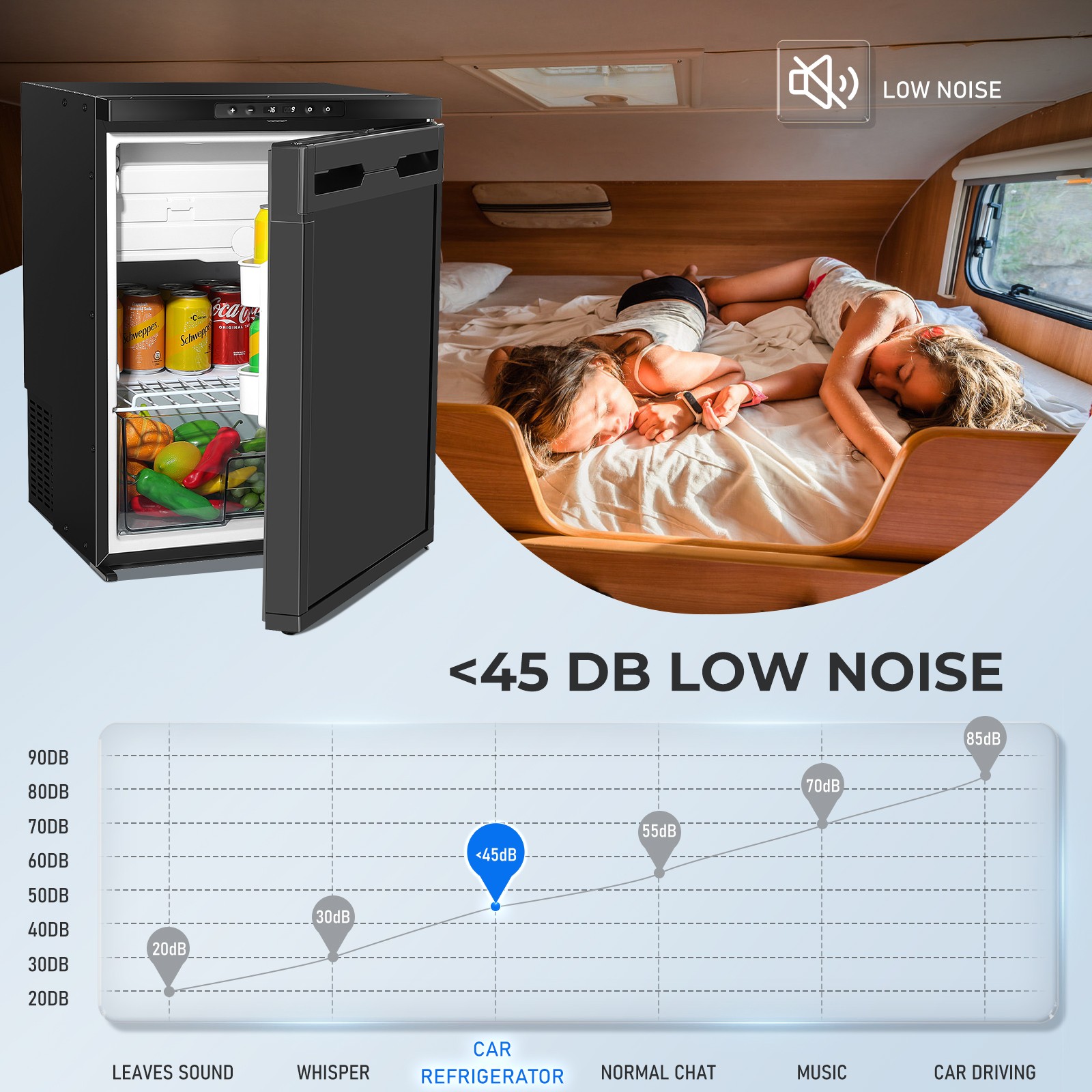 Mini Refrigerator AC110 DC 12V Fridge 2.3cu ft/65L RV Refrigerator for Truck RV