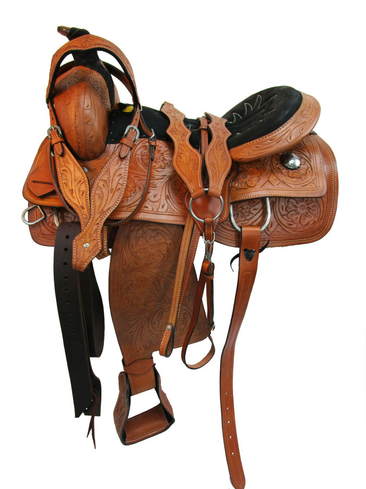 USED COWBOY WESTERN ROPING SADDLE HORSE RANCH FLORAL TOOLED LEATHER 15 16 17 18