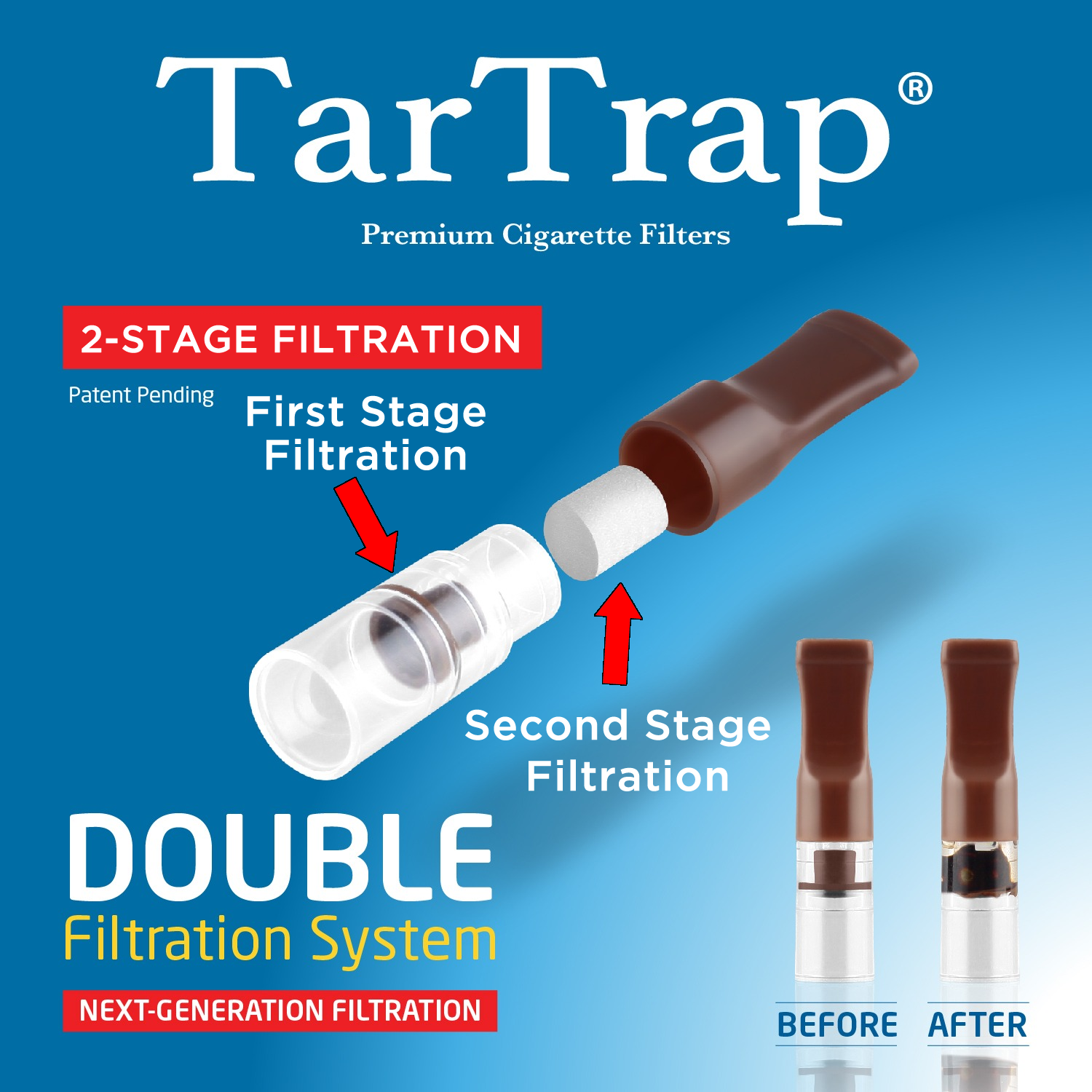 TarTrap 100 Double Filtration Premium Cigarette Filters, Block Nic Tar Bar Out