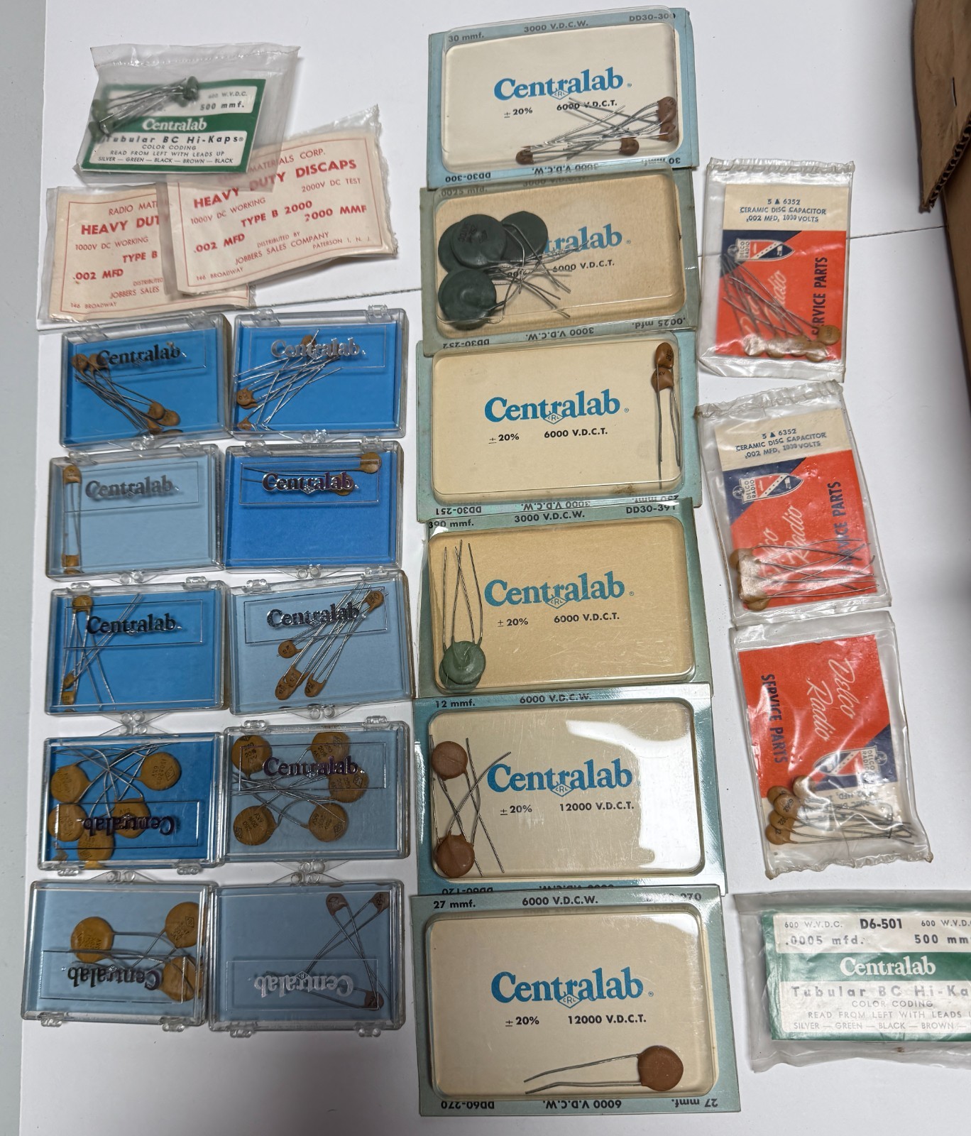 290 Packages NOS Centralab Ceramic Disc & Ceramic Tubular ‘Dogbone’ Capacitors