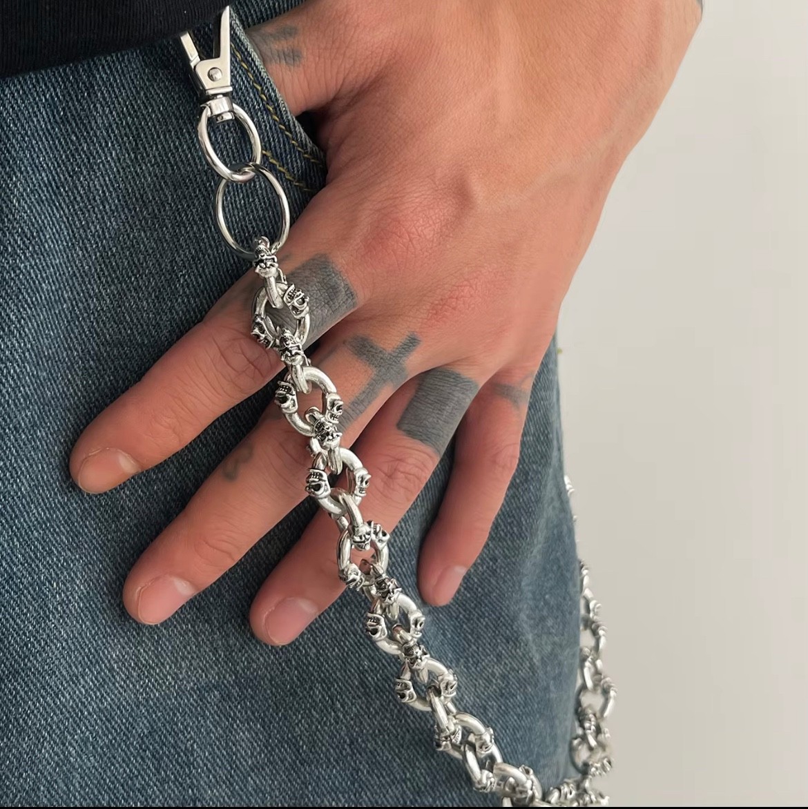 Heavy Skull Biker Wallet Chain – Stainless Steel Punk Gothic Rocker Key Jean