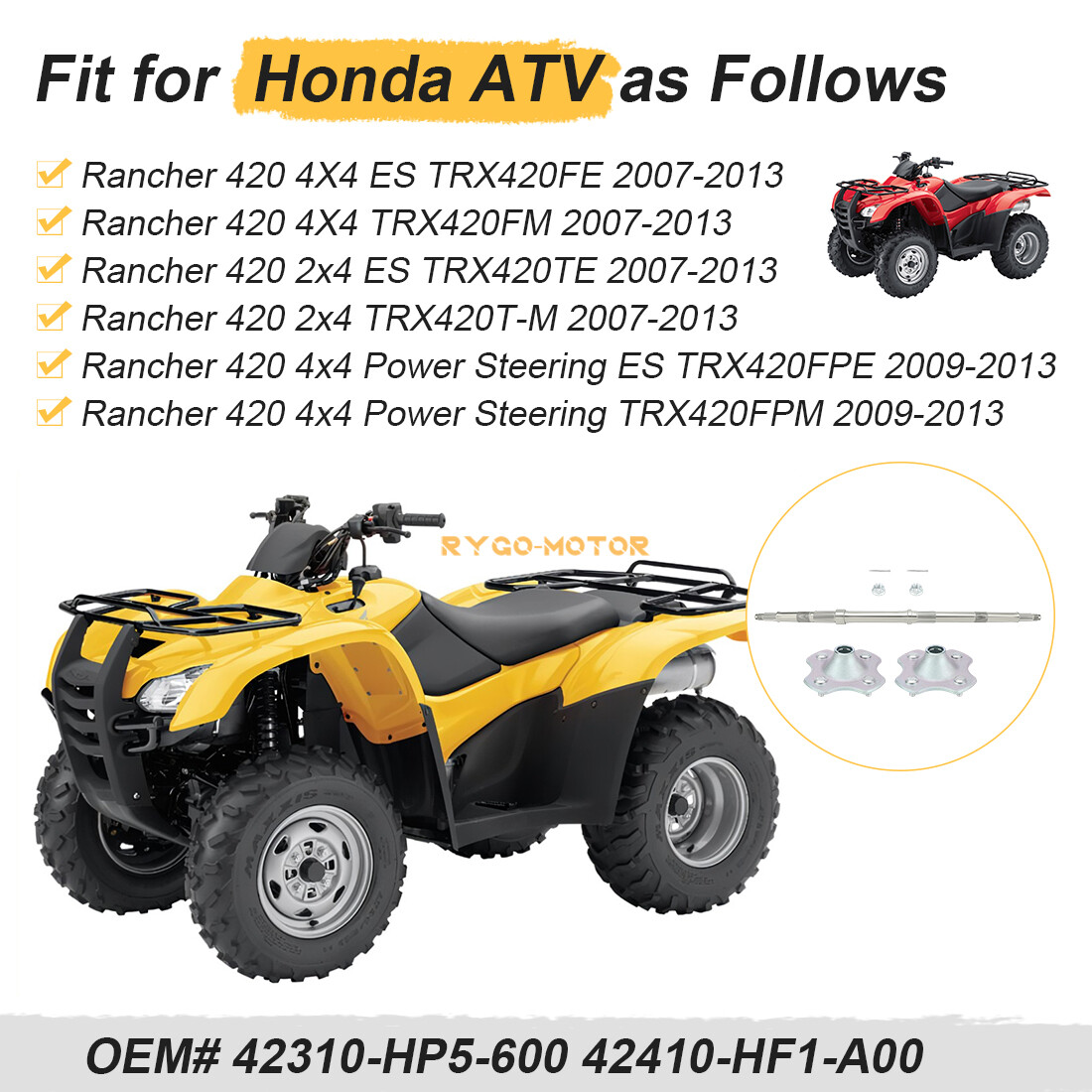 Rear Axle Shaft Wheel Hub for Honda Rancher 420 TRX420 2007-2013