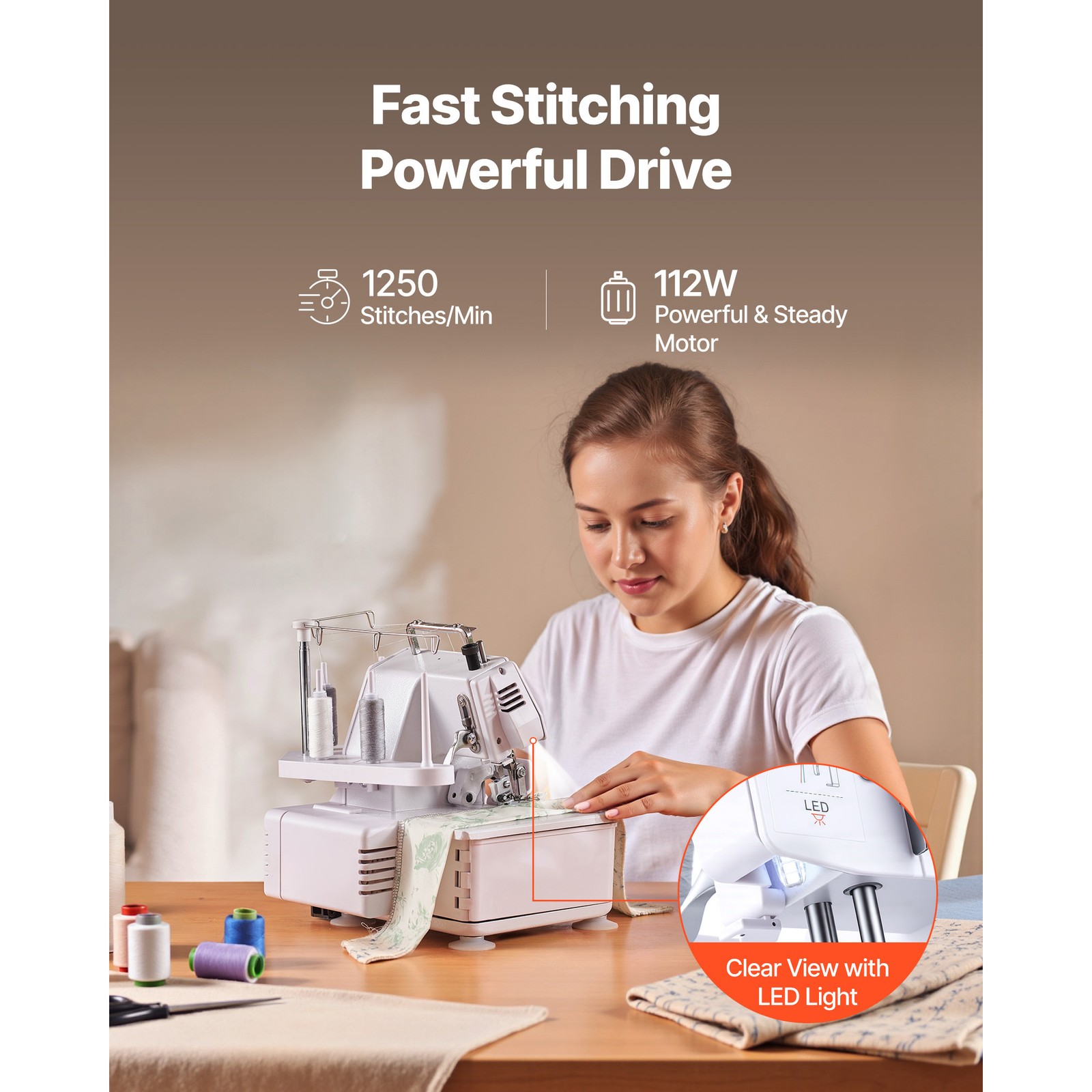 Uimoso Serger Overlock Sewing Machine with 3-4 Thread Options, 1250 SPM