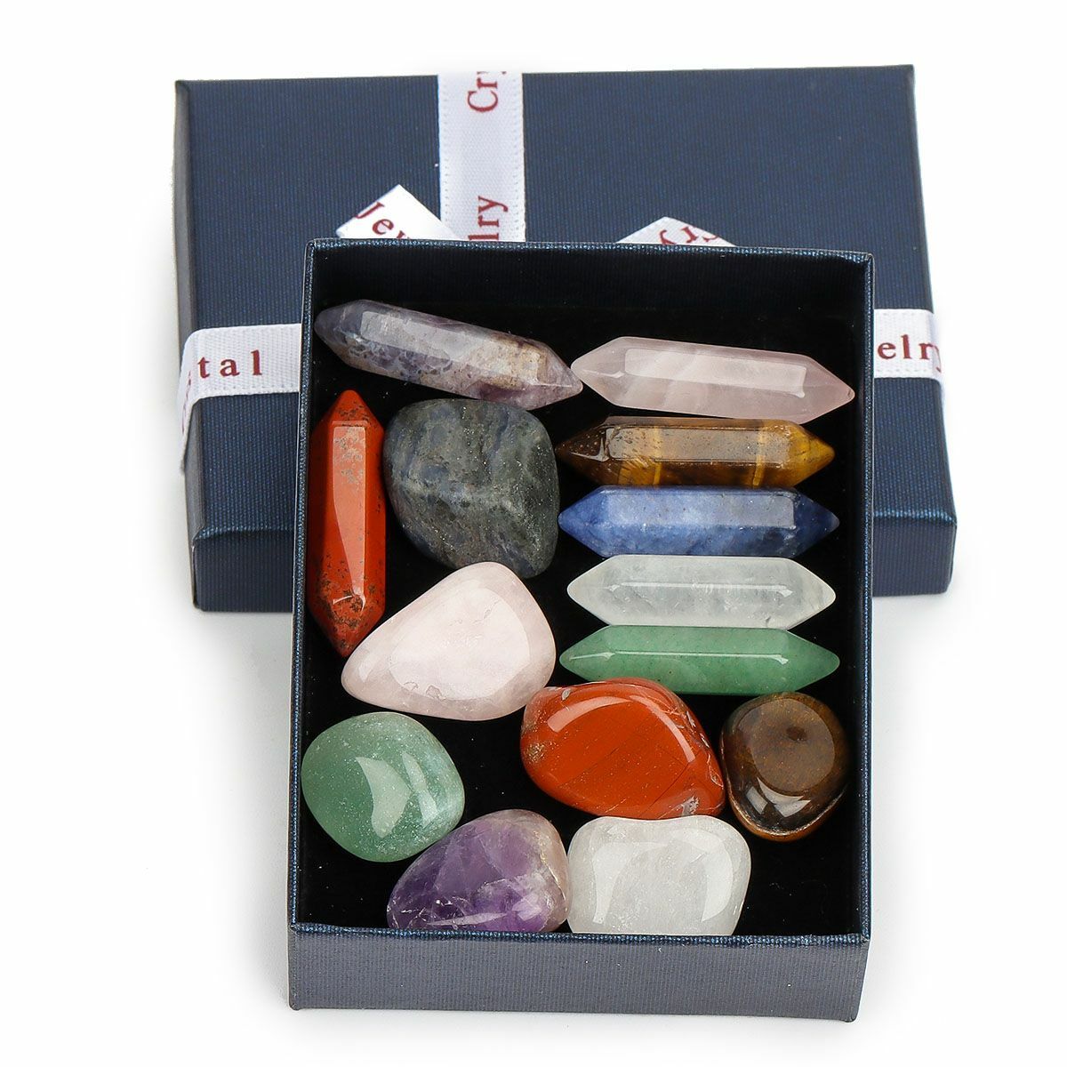 Set of 14 Healing Crystal Natural Gemstone Reiki Chakra Collection Stones w/ Box
