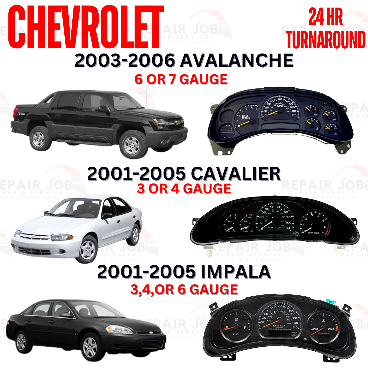 03-07 GM Chevy Sierra Silverado Tahoe Dash Cluster Full Rebuild Repair Service .