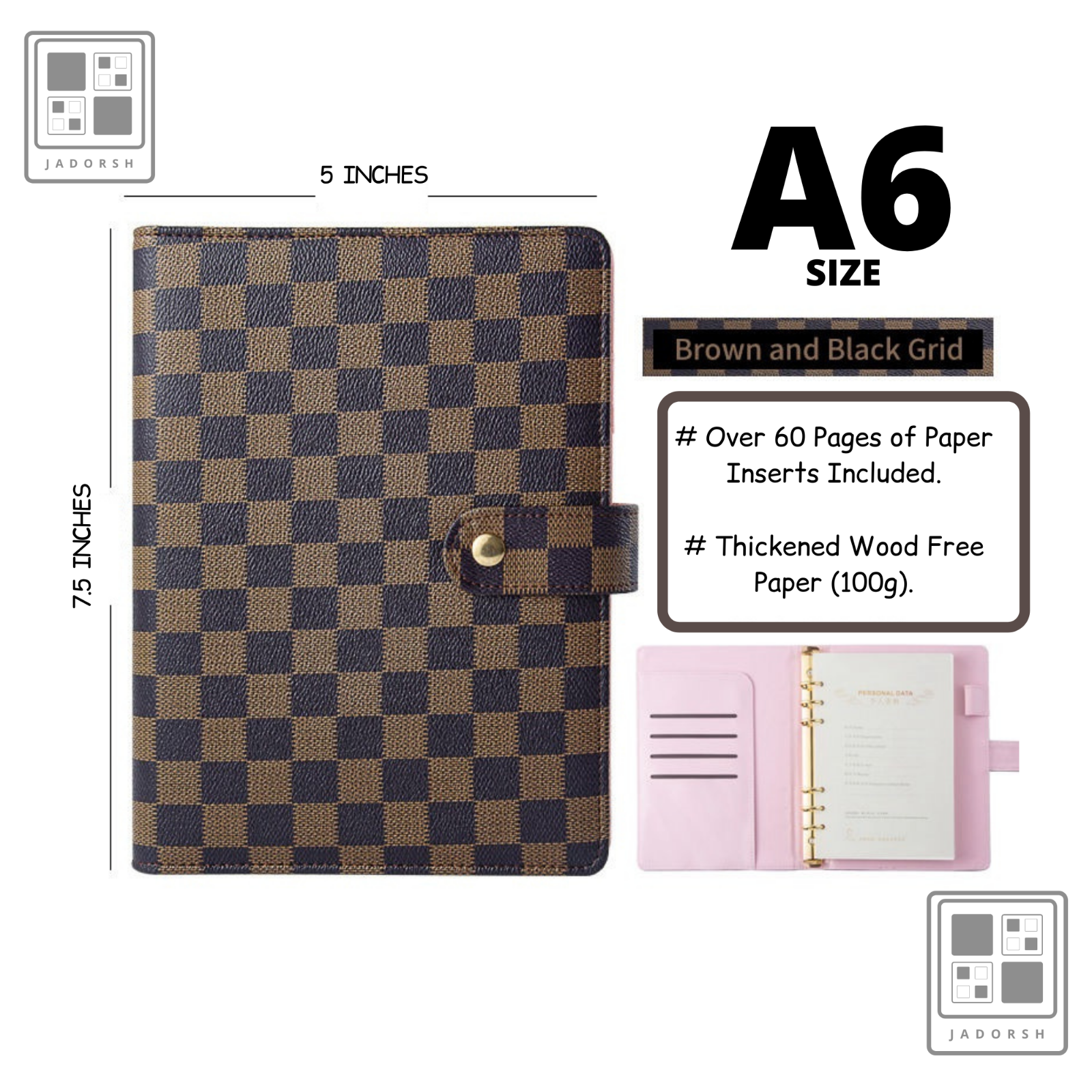 💗 Luxury Checkered A6 Agenda Binder Planner Journal Notepad Gift Brown