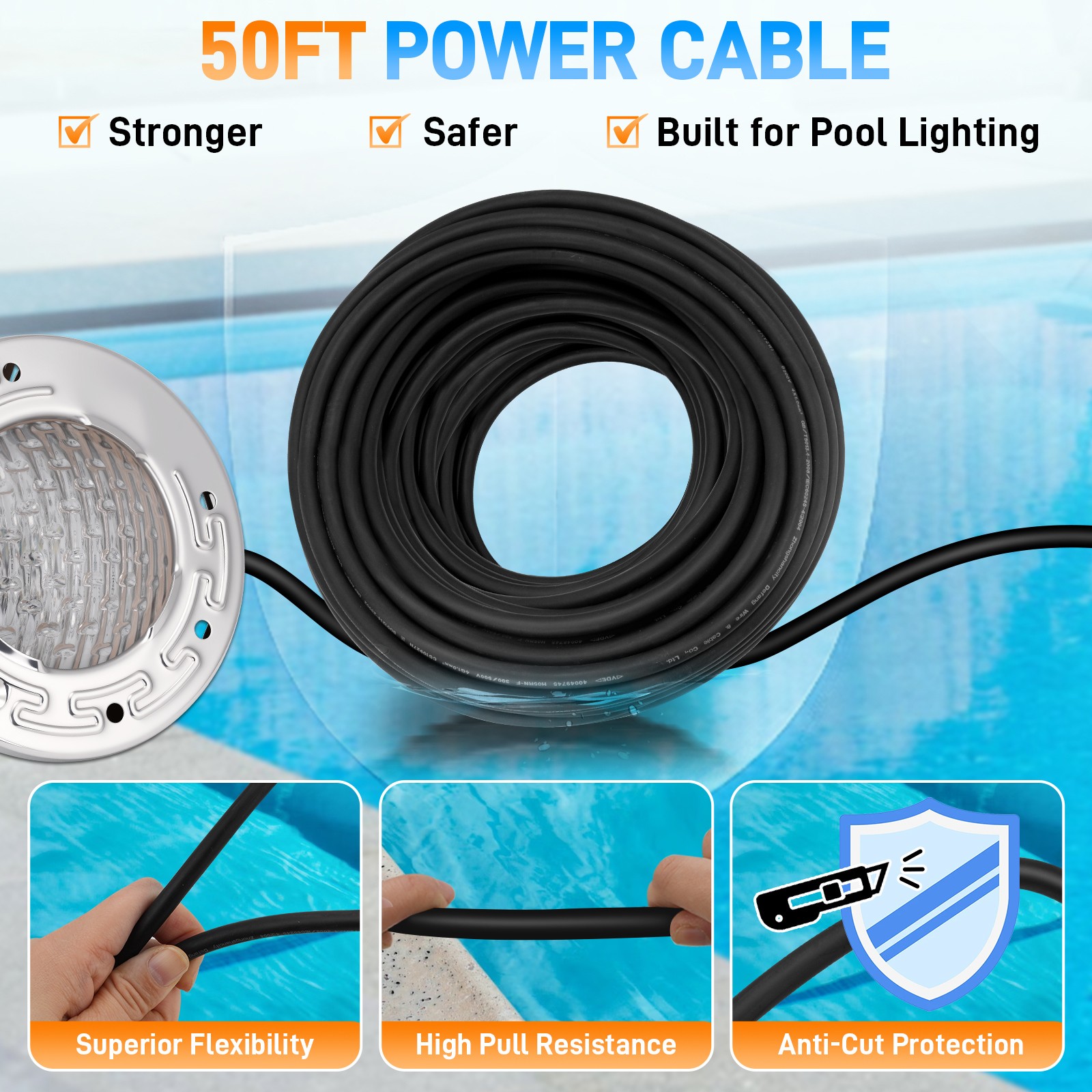 6 Inch LED Pool Light 15W RGB Swimming Pool Light w/Controller for Inground Pool