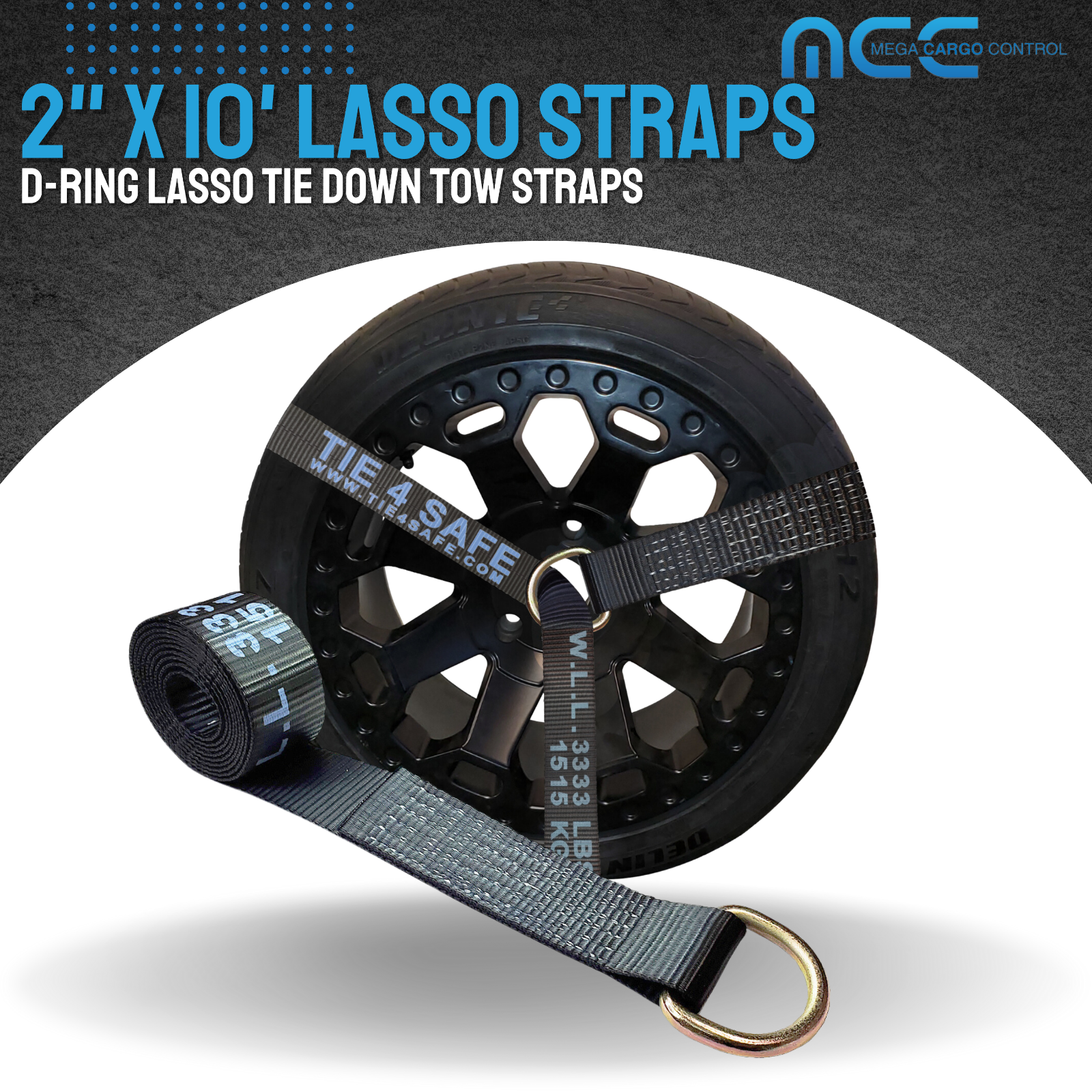 12 Pack 2" x 10' Lasso Strap w/D Ring Auto Tie Down Wheel Lift Tow Truck Trailer