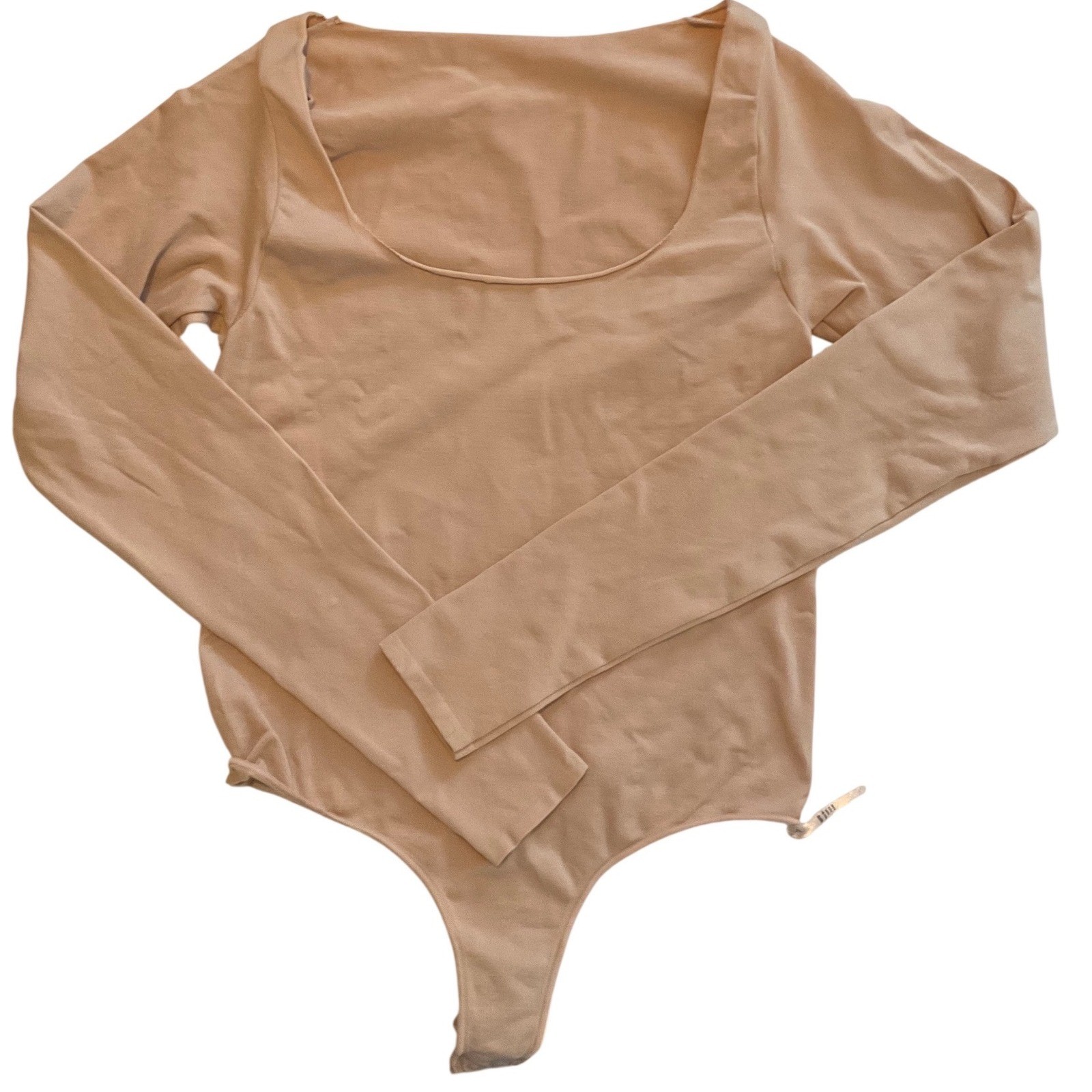 SKIMS Essential Long Sleeve Scoop Neck Bodysuit Sand Nude L/XL RN158973