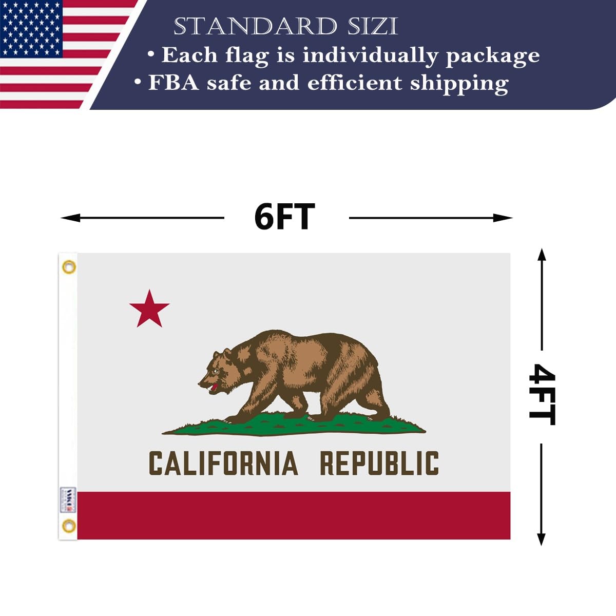 KUOKIP California Republic State Flag 4x6 FT Made in The USA-Heavy Duty Vibrant