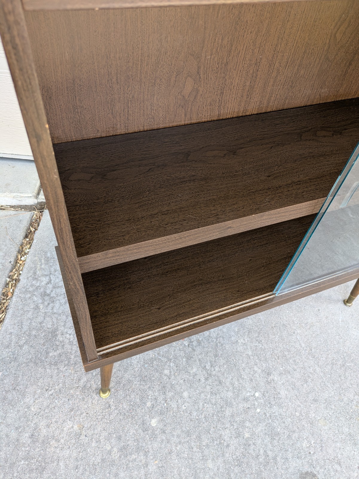 Vintage Mid Century Modern Bookcase Shelf Display Cabinet Sliding Glass Door E26