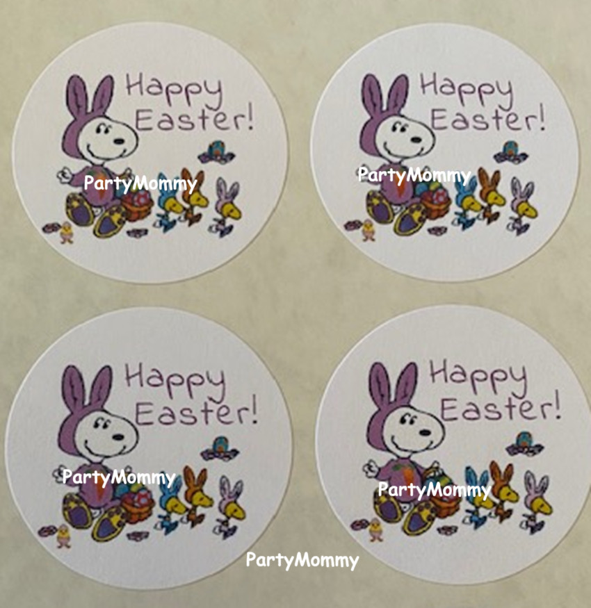 EASTER STICKERS, ENVELOPE SEALS, LABELS, 1.5", (30) ROUND, TAGS, BUNNY, BEAGLE