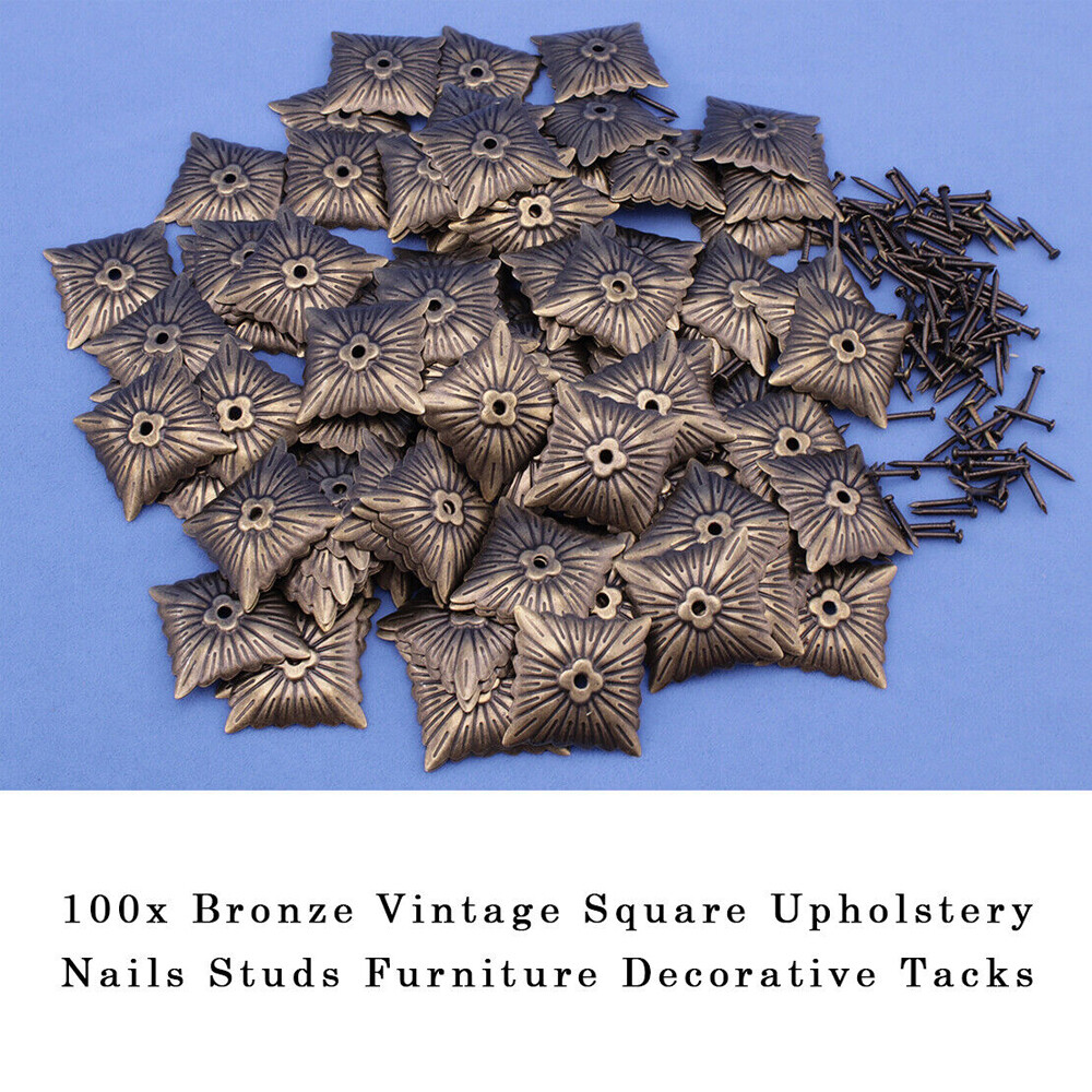 100PCS Square Bronze Antique Upholstery Nails Tack Studs Furniture Decorative US