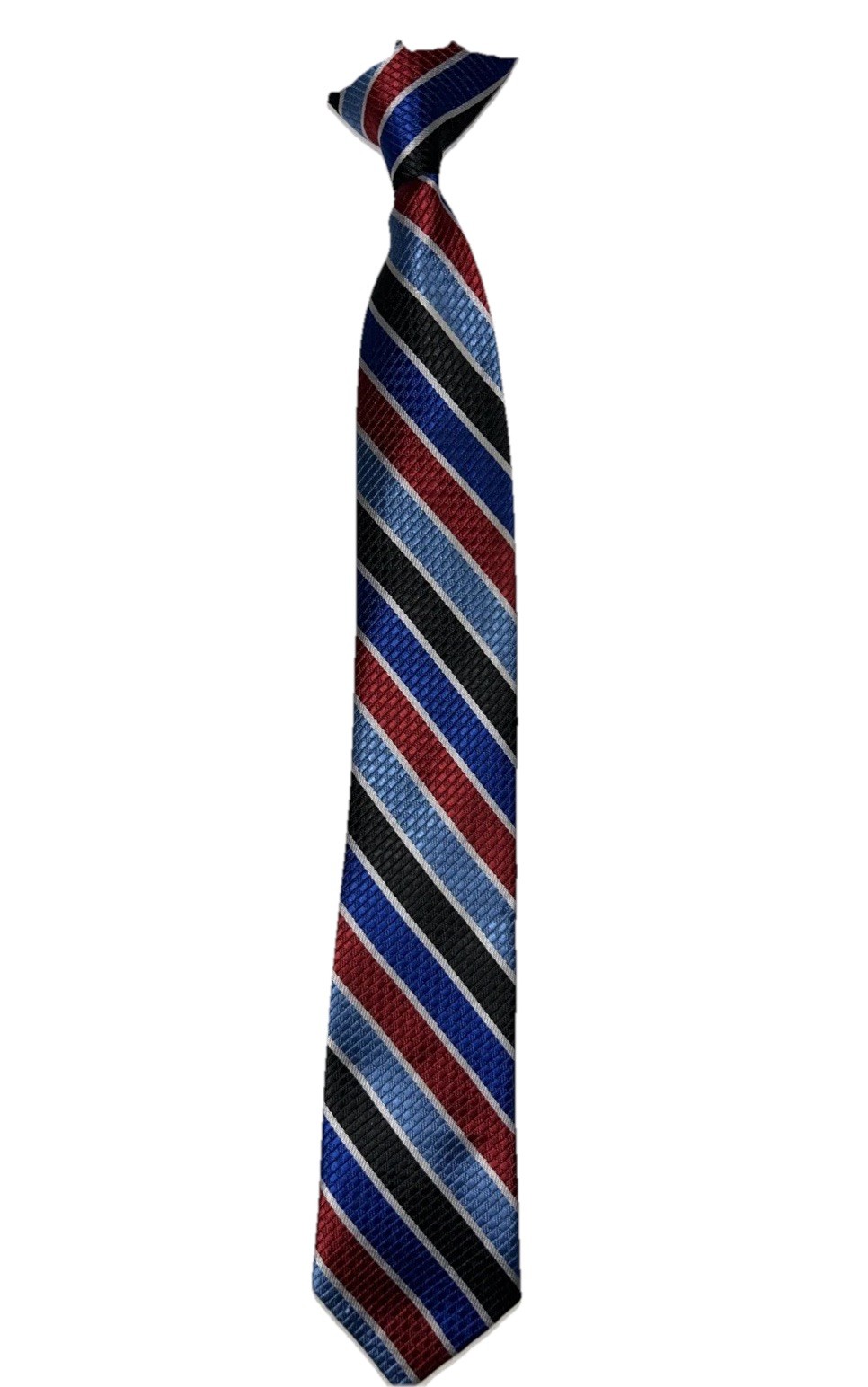 Boy’s Clip-on Tie Stripes Red White Blue Black 2.25 W X 15 L
