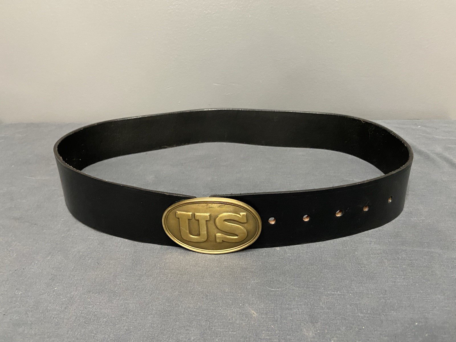 Reproduction US Civil War Leather Belt W/Brass US Buckle REENACTOR ESSENTIAL