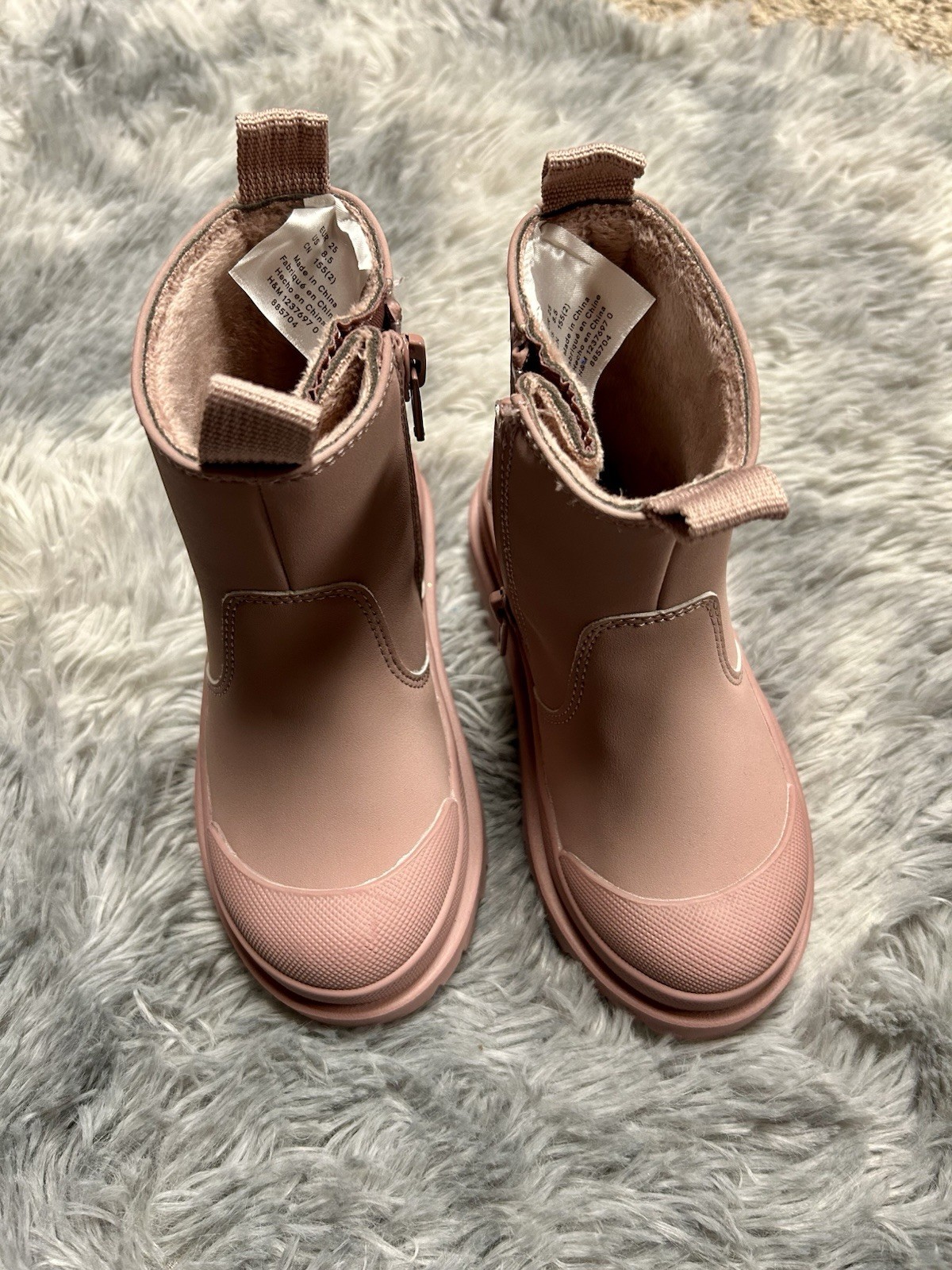 H&M Size 8.5 Girls Waterproof Fleece Lined Boots Snow Rain Pink Zipper