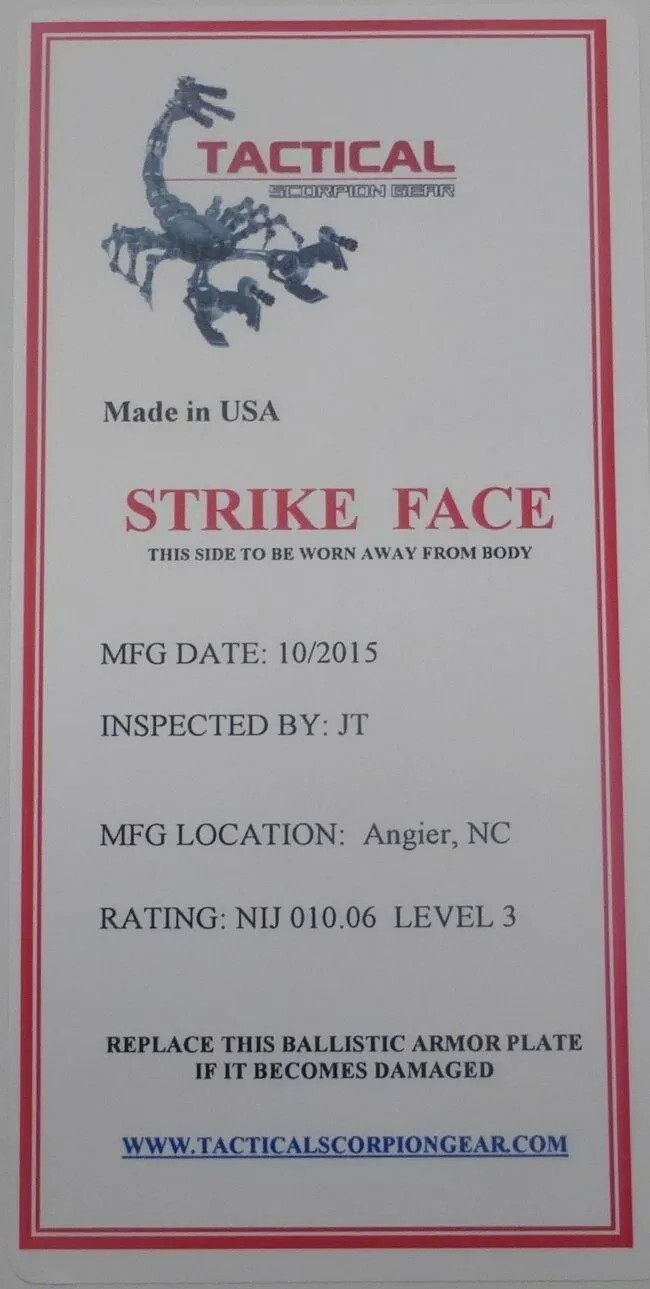 Tactical Scorpion Gear Level III AR500 Steel Body Armor Pair 6x6 Flat Plate