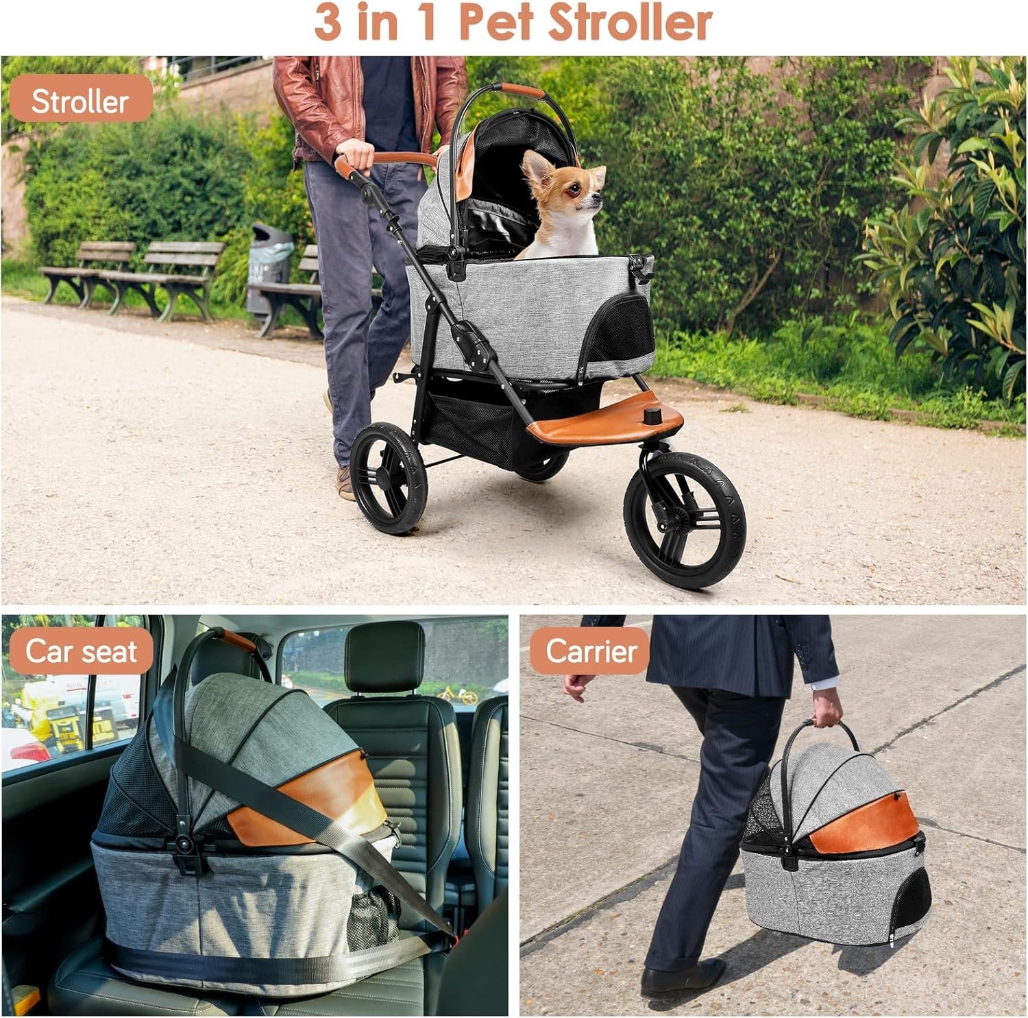 Pet Stroller with Detachable Carrier - Ideal for Small to Medium Dogs & Cats ...