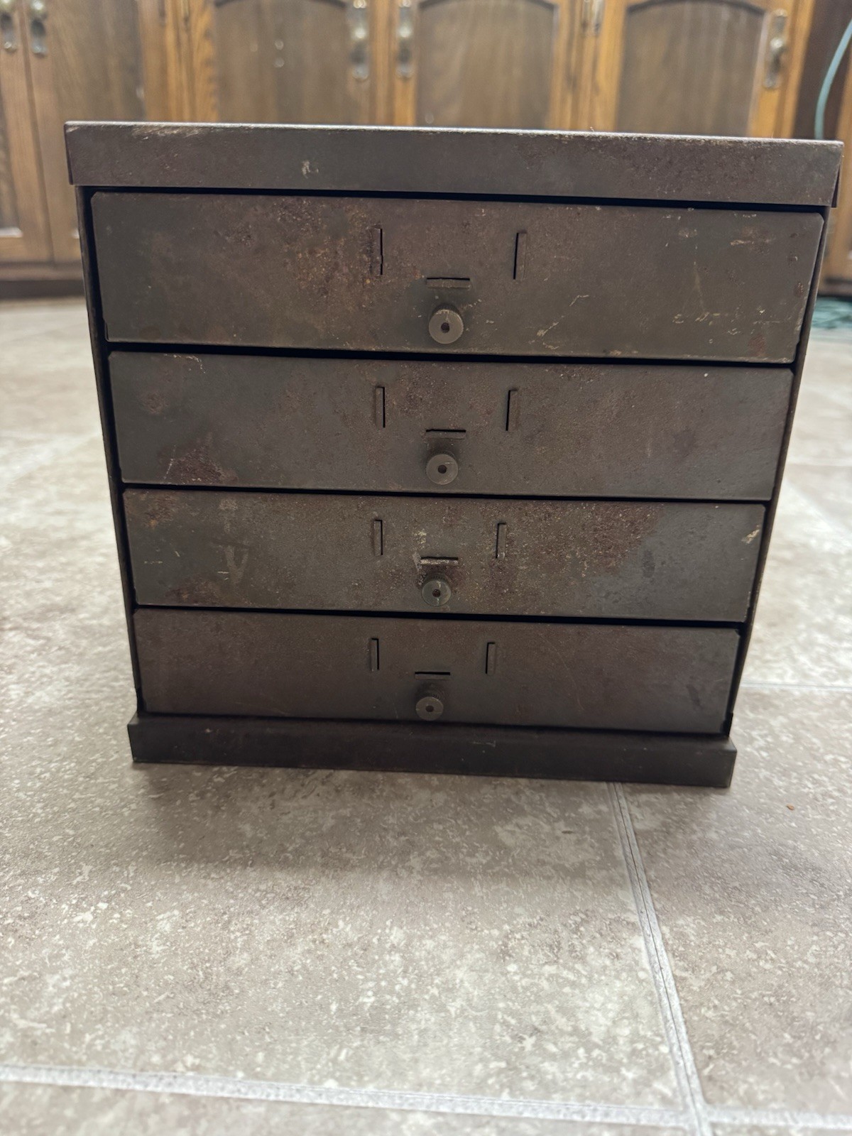 Antique Watchmakers Cabinet Metal Apothecary Industrial Multi 4 Drawer Jewlery