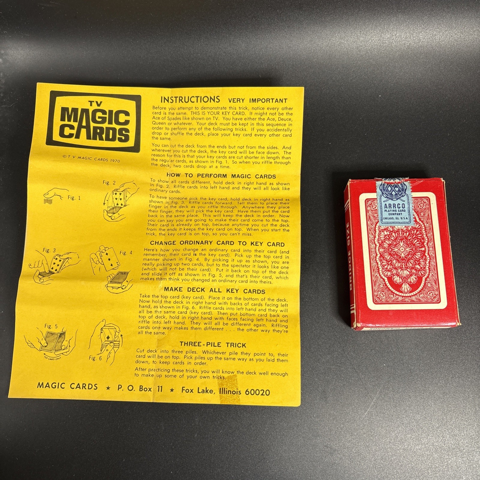 Vintage Magic Tricks, Cups and Balls, 7 Or 11 Dice, TV Magic Cards Lot of 3