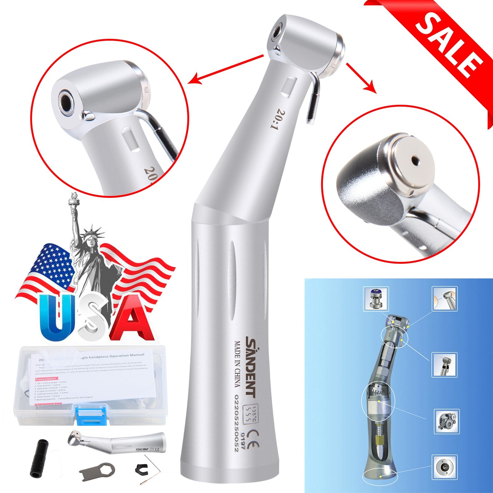 NSK Style Dental 20:1 Implant Contra Angle Push Button Surgical Handpiece E type