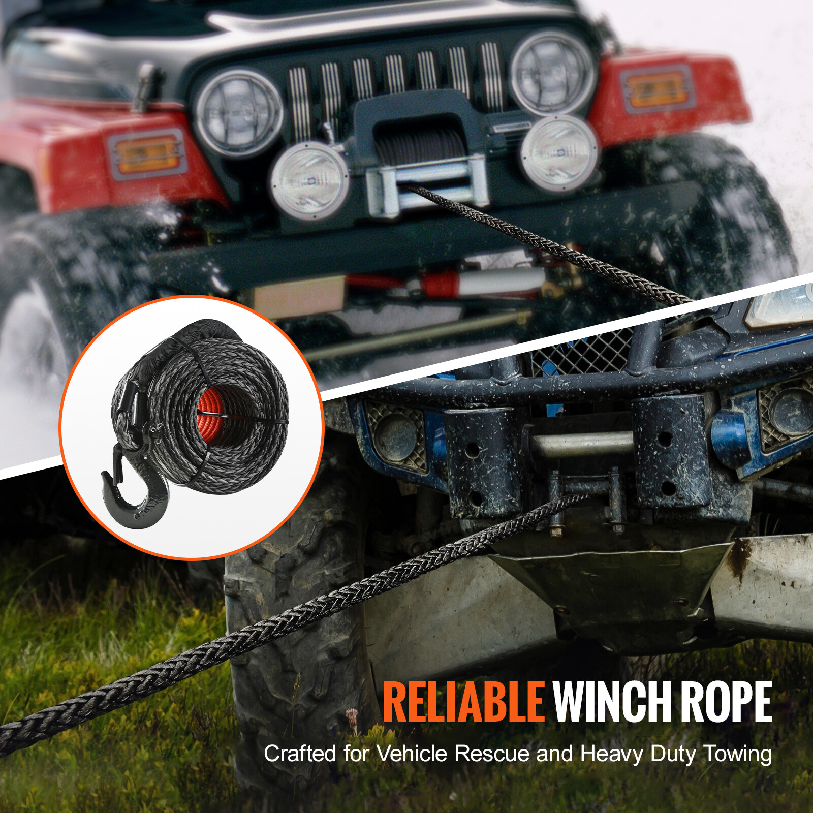 VEVOR Synthetic Winch Rope Winch Line Cable 1/4" x 50' 10000 lbs for ATV UTV