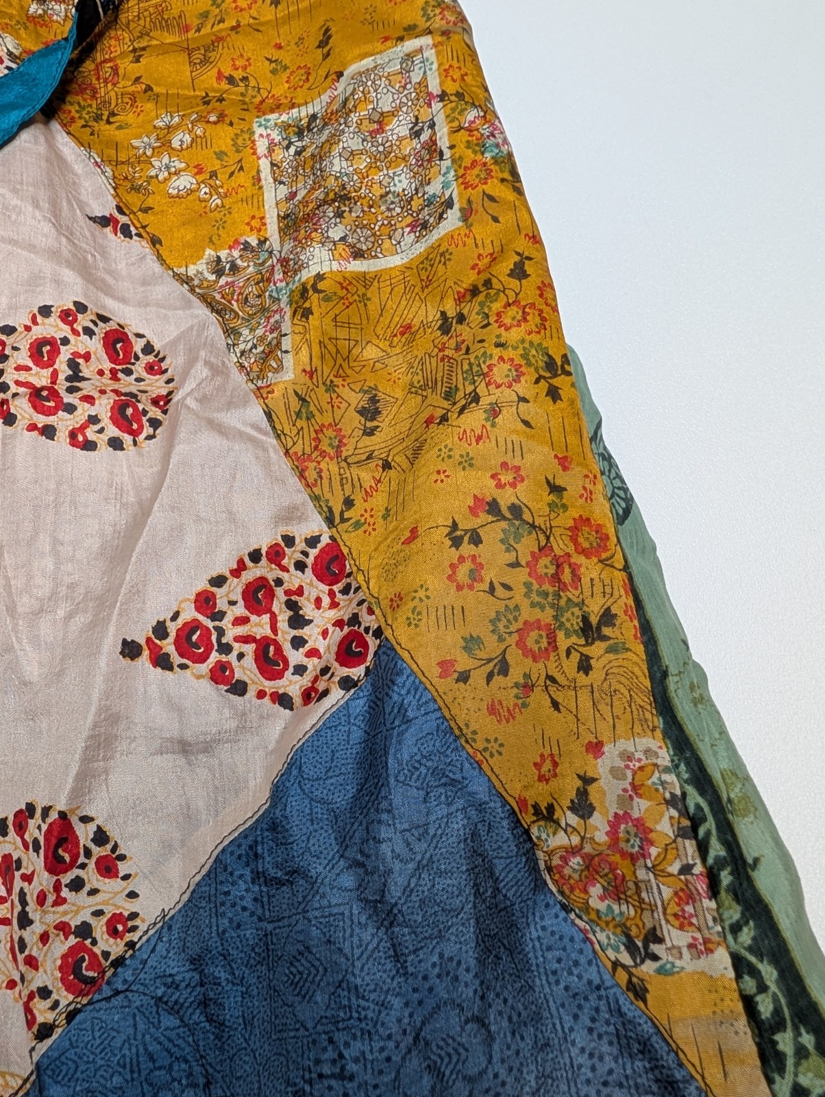 NWT Sacred Threads Vintage 100% Silk Patchwork Long Kimono M