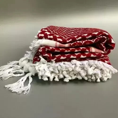Beautiful Shemagh Keffiyeh Arab Scarf Original Palestine Red/White KufiyaBandana