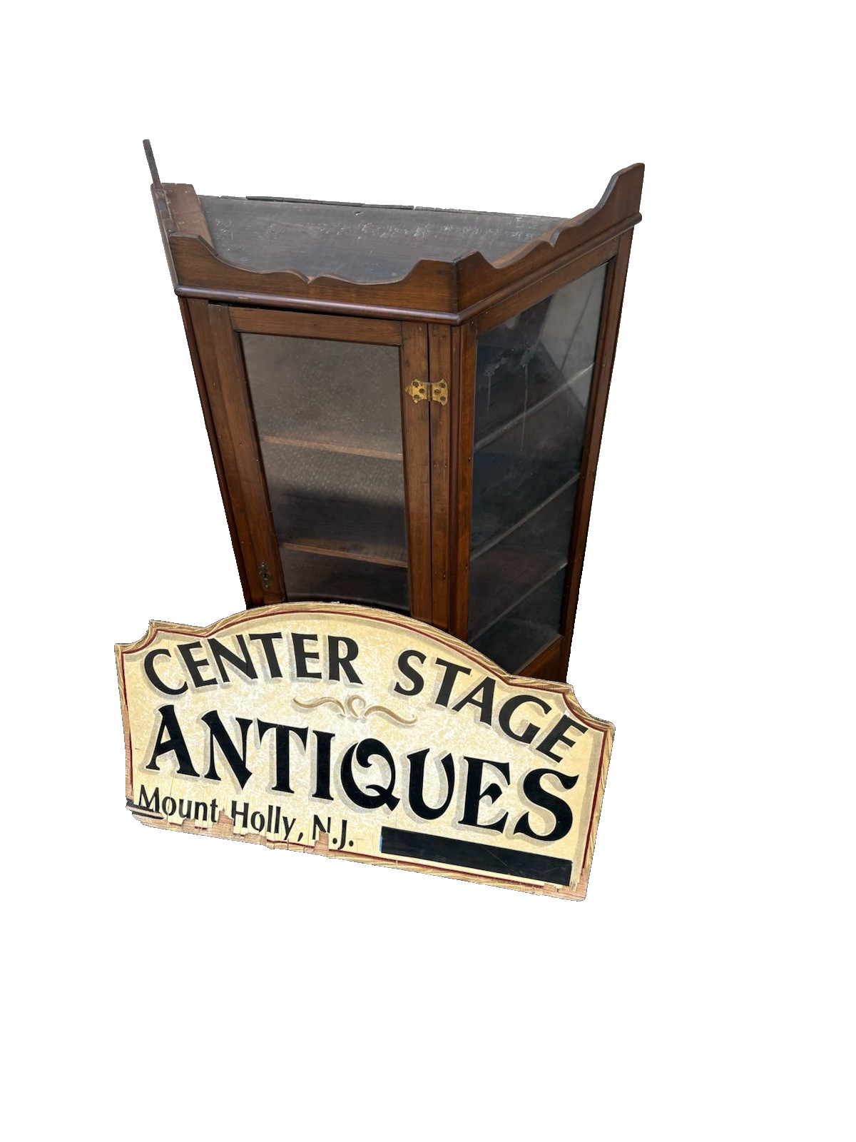 66800 Antique Victorian Walnut Whatnot Wall Curio Shelf with Drawer