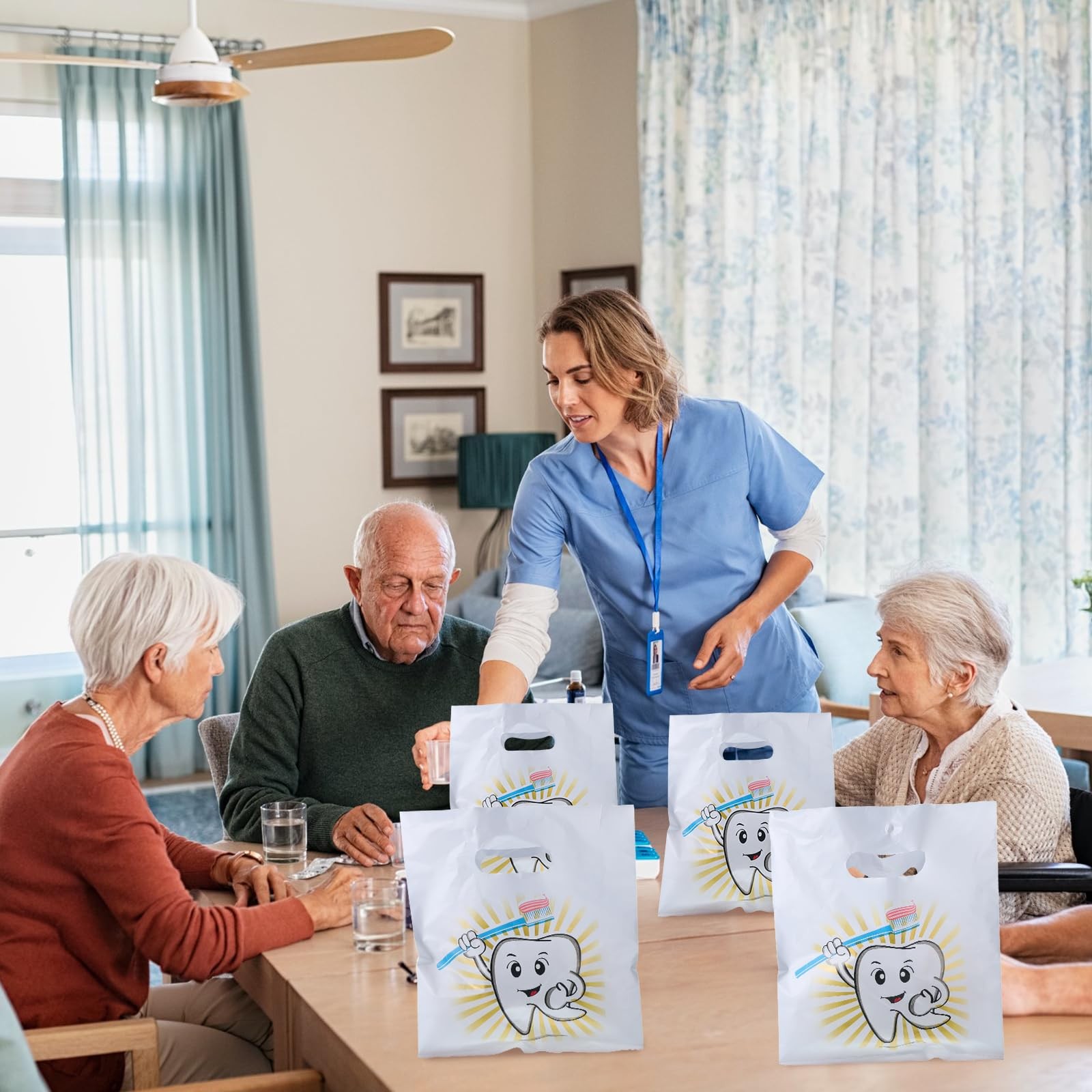 300pcs Tooth Merchandise Bags with Handles Plastic Dental Patient Gift Bags