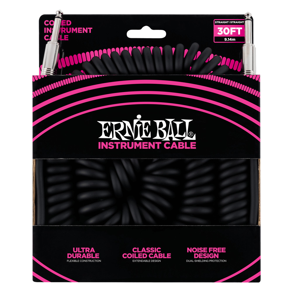Ernie Ball 6044 Coiled Instrument Cable Straight/Straight 30ft - Black