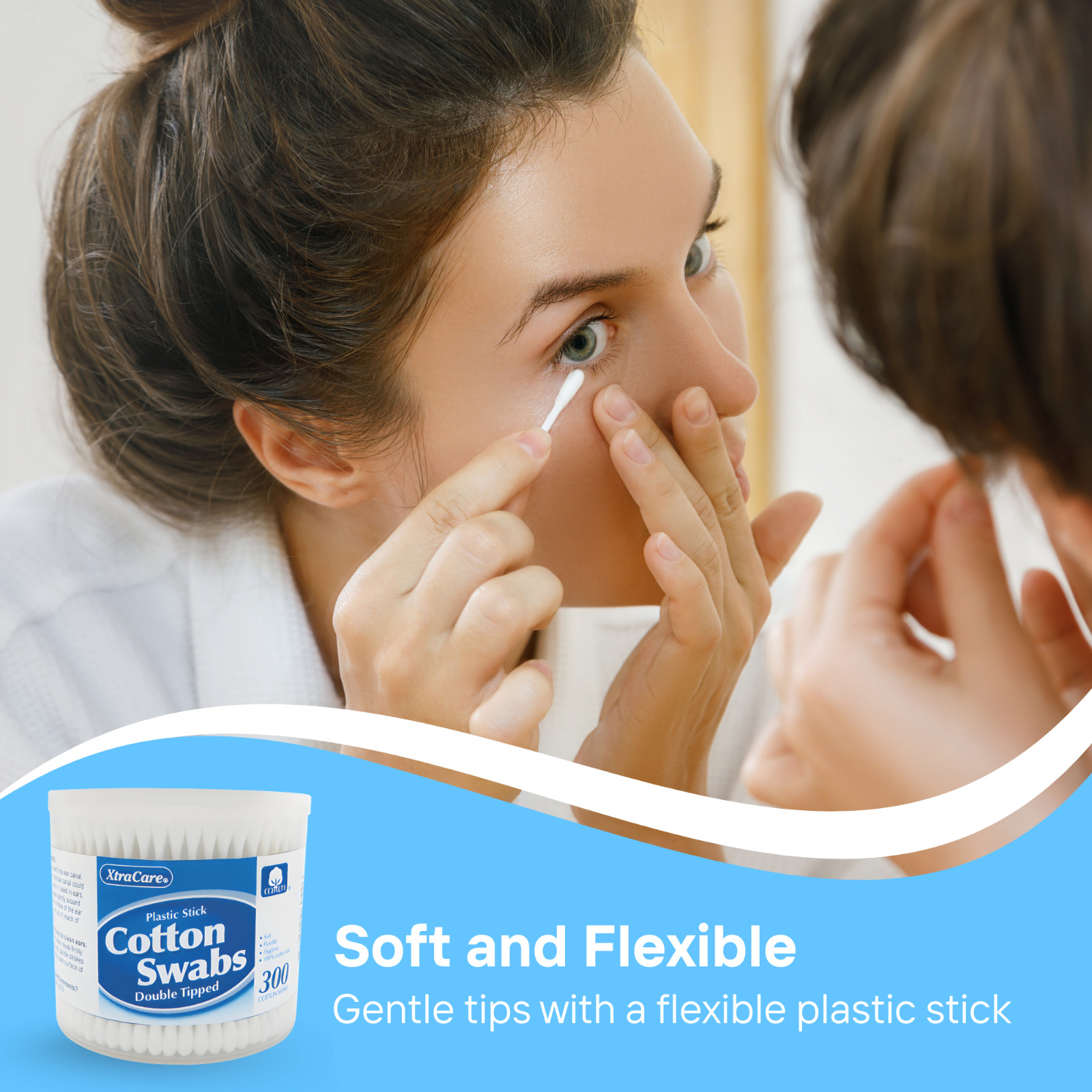 XtraCare Cotton Swabs, Double-Tipped, 300 Count – Soft & Flexible (3-Pack)