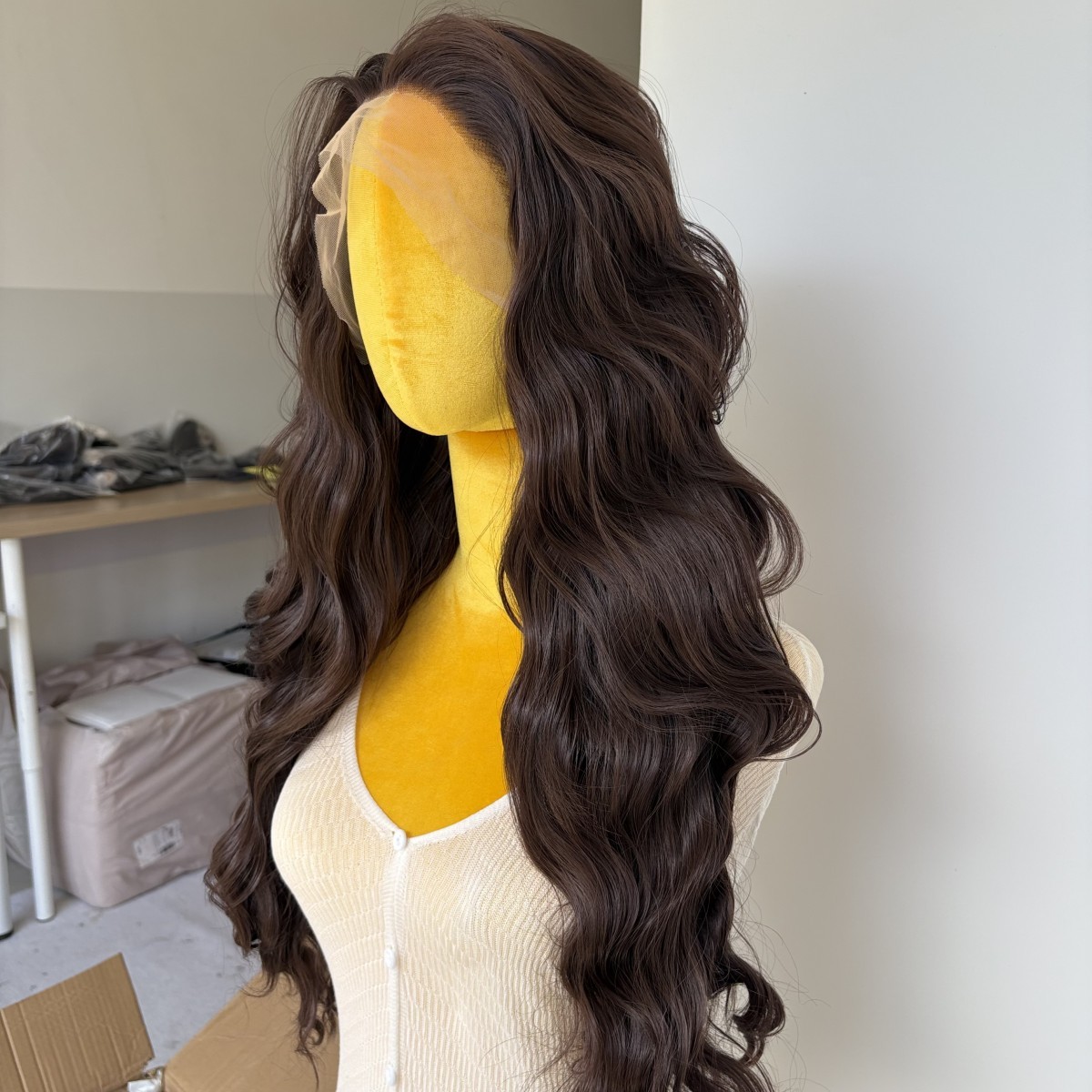 Lace Front Wig Natural Dark brown Heat Resistant Synthetic Hair Long Wavy