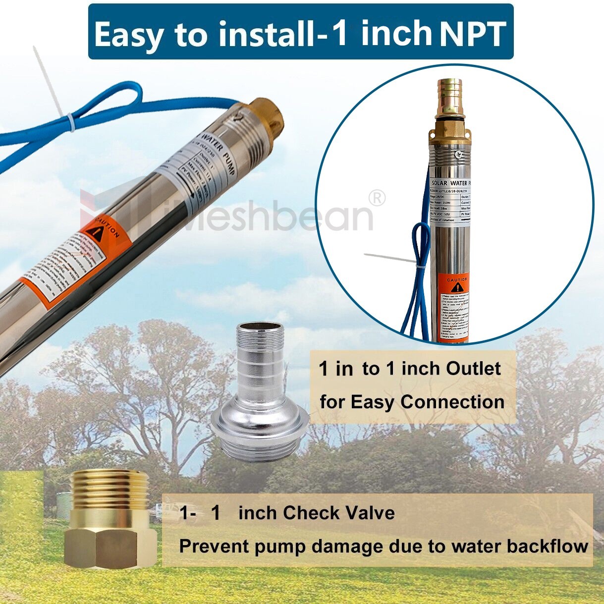 2" OD Solar Pump Submersible Pump Bore DC24V 250W Deep Well Pump+MPPT Controller