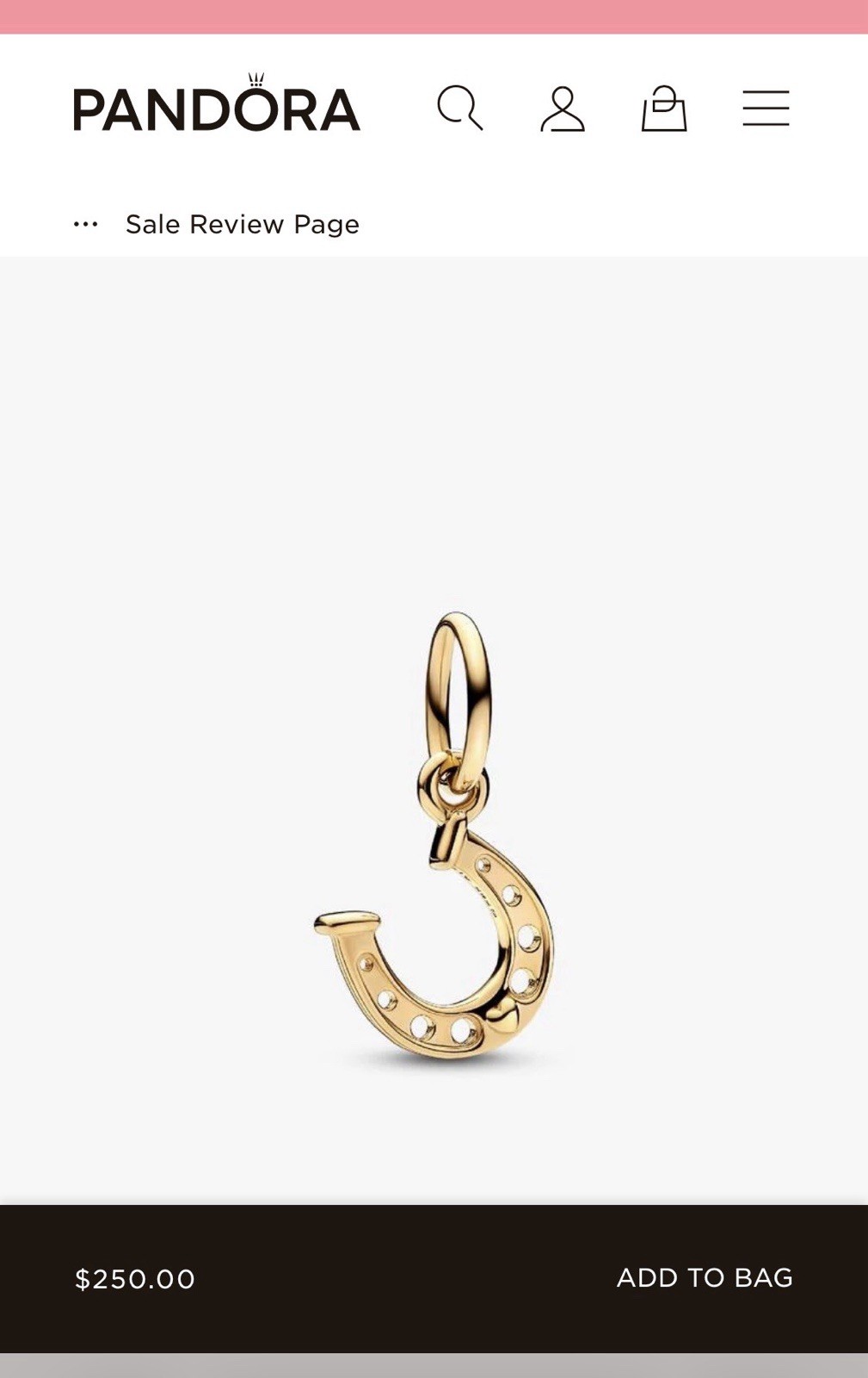 Authentic Pandora Solid 14k Yellow Gold Lucky Horseshoe Dangle Charm 752328C00