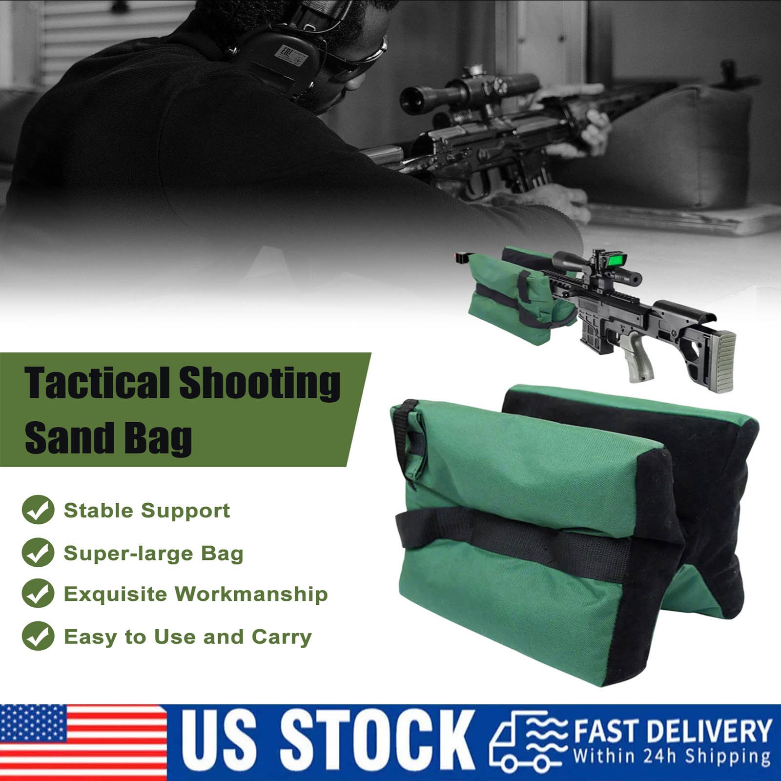 Shooting Range Sand Bag Set Rifle Gun Bench Rest Stand Front Rear Bag /Gun Sock