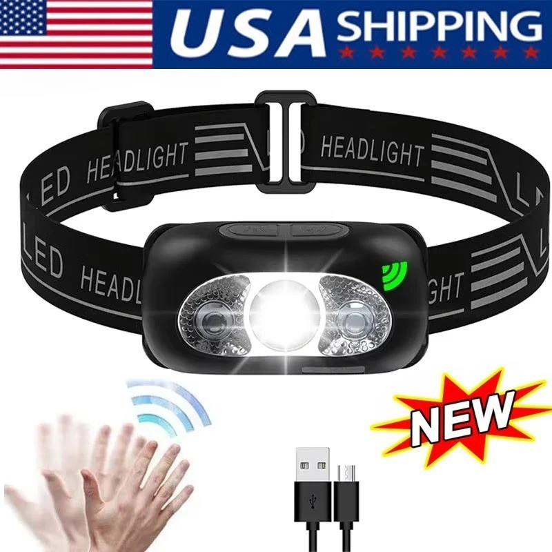 LED Headlamp USB Rechargeable Flashlight Waterproof Head Lamp Torch Camping USA