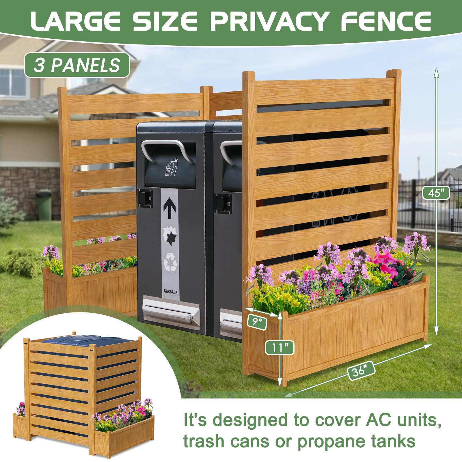 NAIZEA 3 Panels 36"Wx45"H Air Conditioner Fence Privacy Screen with Planter Box