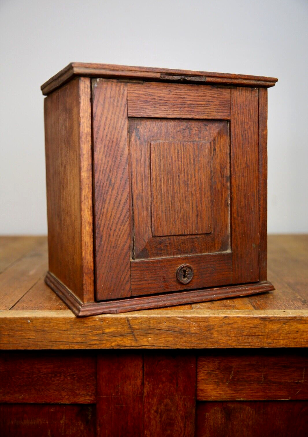 Vintage apothecary Cabinet antique Wood counter door safe lock no key oak