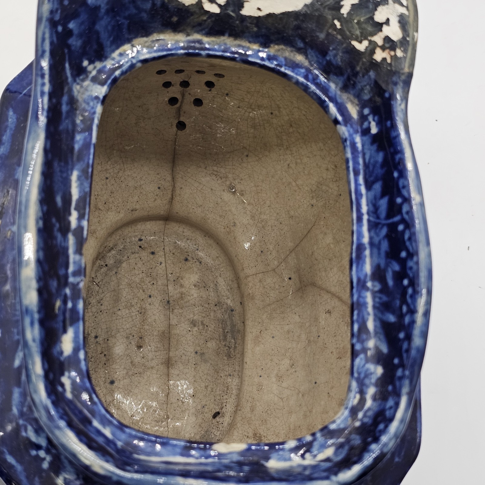 Historical Dark Blue Staffordshite Teapot Winter Sleigh Scene Circa 1825