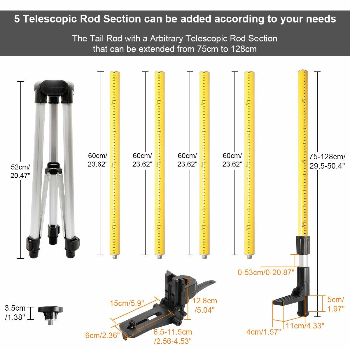 Huepar 12 Ft/3.7m Adjustable Telescoping Pole for Rotary and Line Lasers level