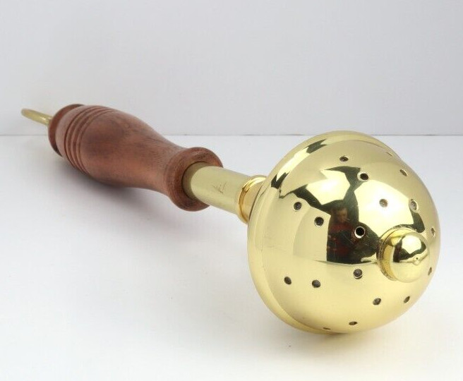 High Polished Brass Wood Handle Holy Water Sprinkler for Catholic Church 10 Inch
